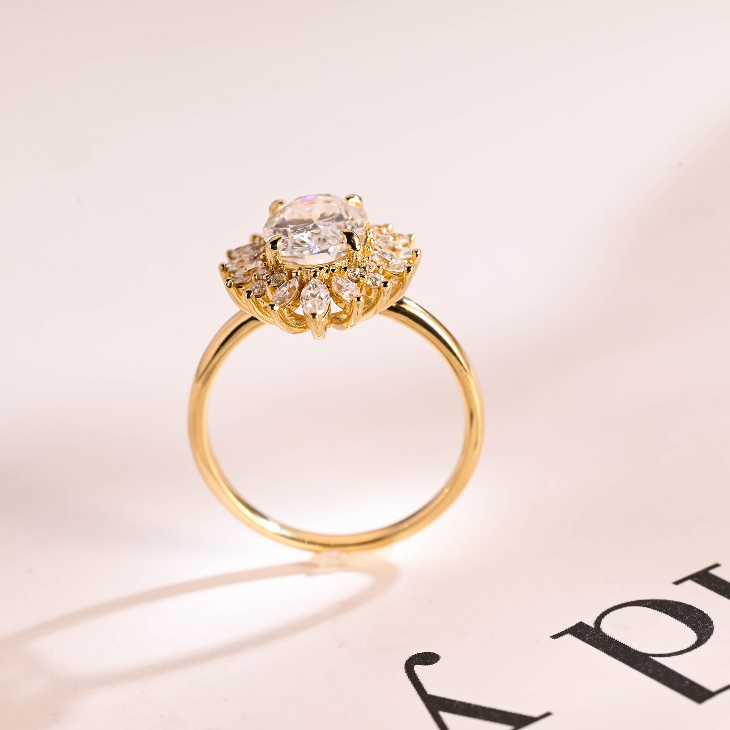 2.0 CT Oval Cut Floral Halo Moissanite Engagement Ring