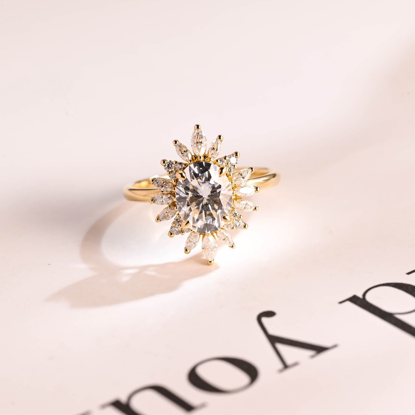 2.0 CT Oval Cut Floral Halo Moissanite Engagement Ring