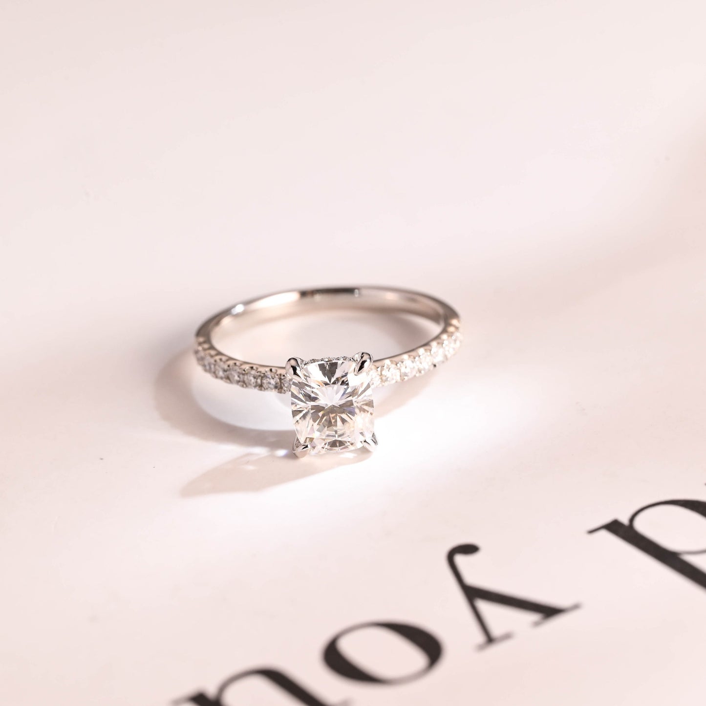 1.22 CT Cushion Cut Hidden Halo Moissanite Engagement Ring
