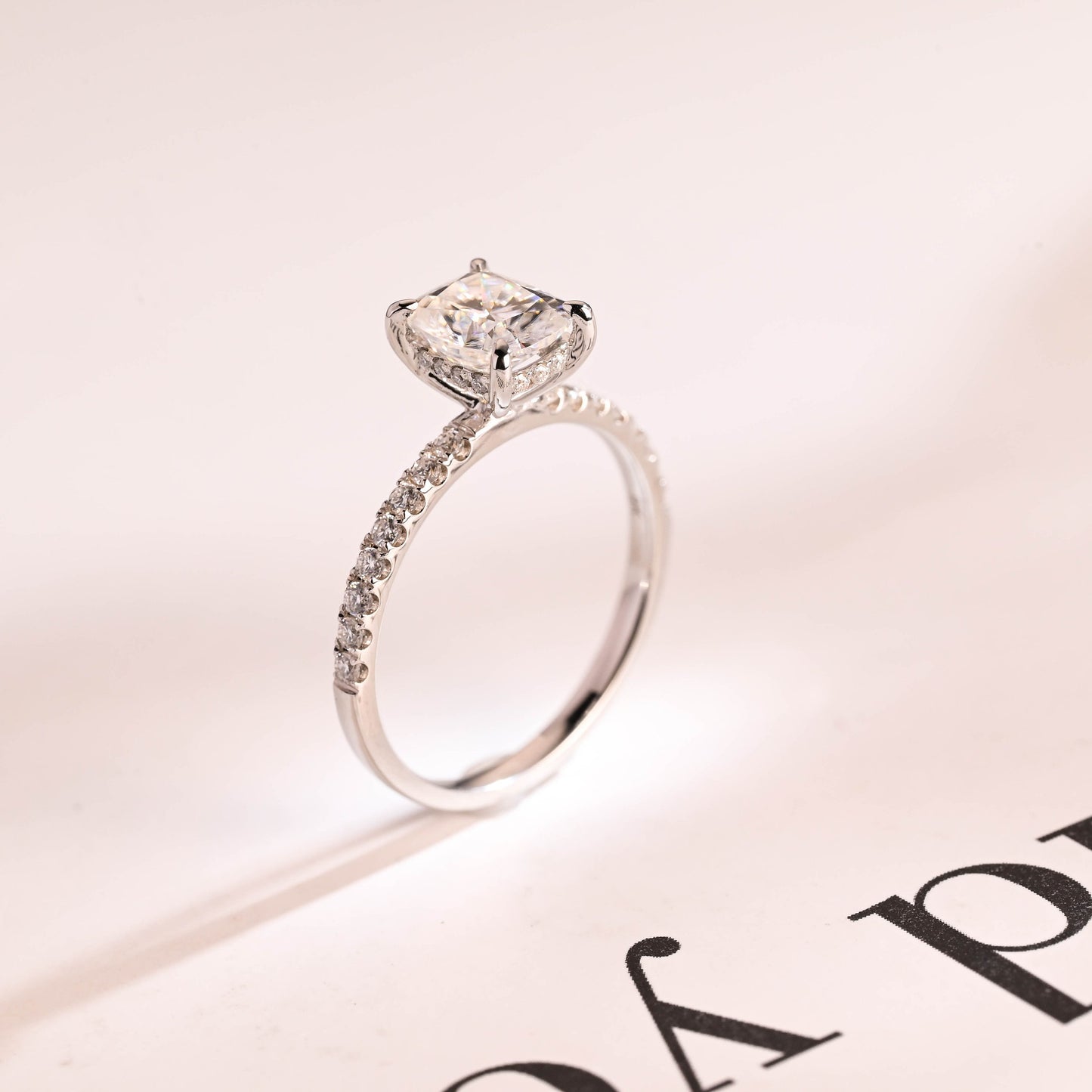 1.22 CT Cushion Cut Hidden Halo Moissanite Engagement Ring