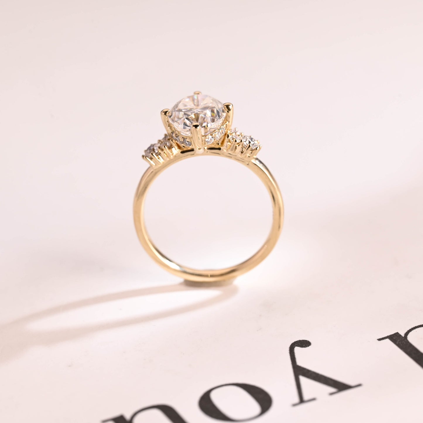 2.0 CT Oval Cut Cluster Moissanite Engagement Ring