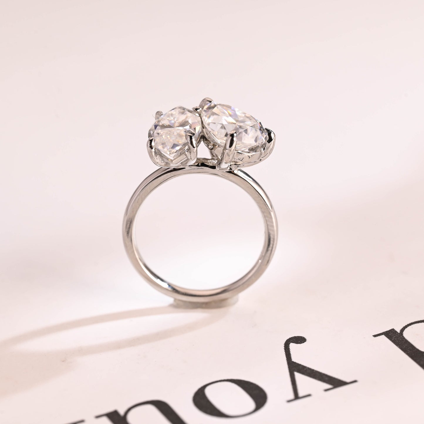 2.0 CT Marquise & Pear Cut Two Stone Moissanite Engagement Ring