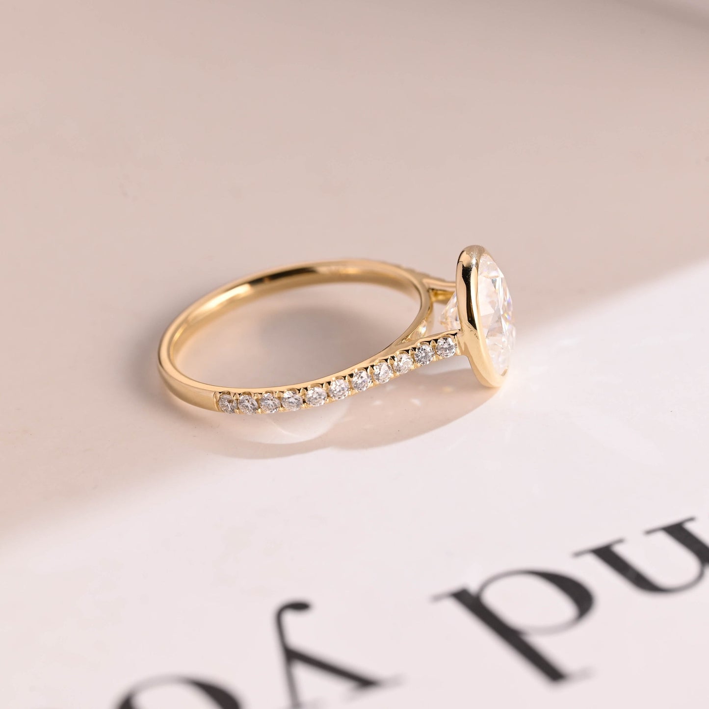 2.0 CT Oval Cut Bezel Moissanite Engagement Ring