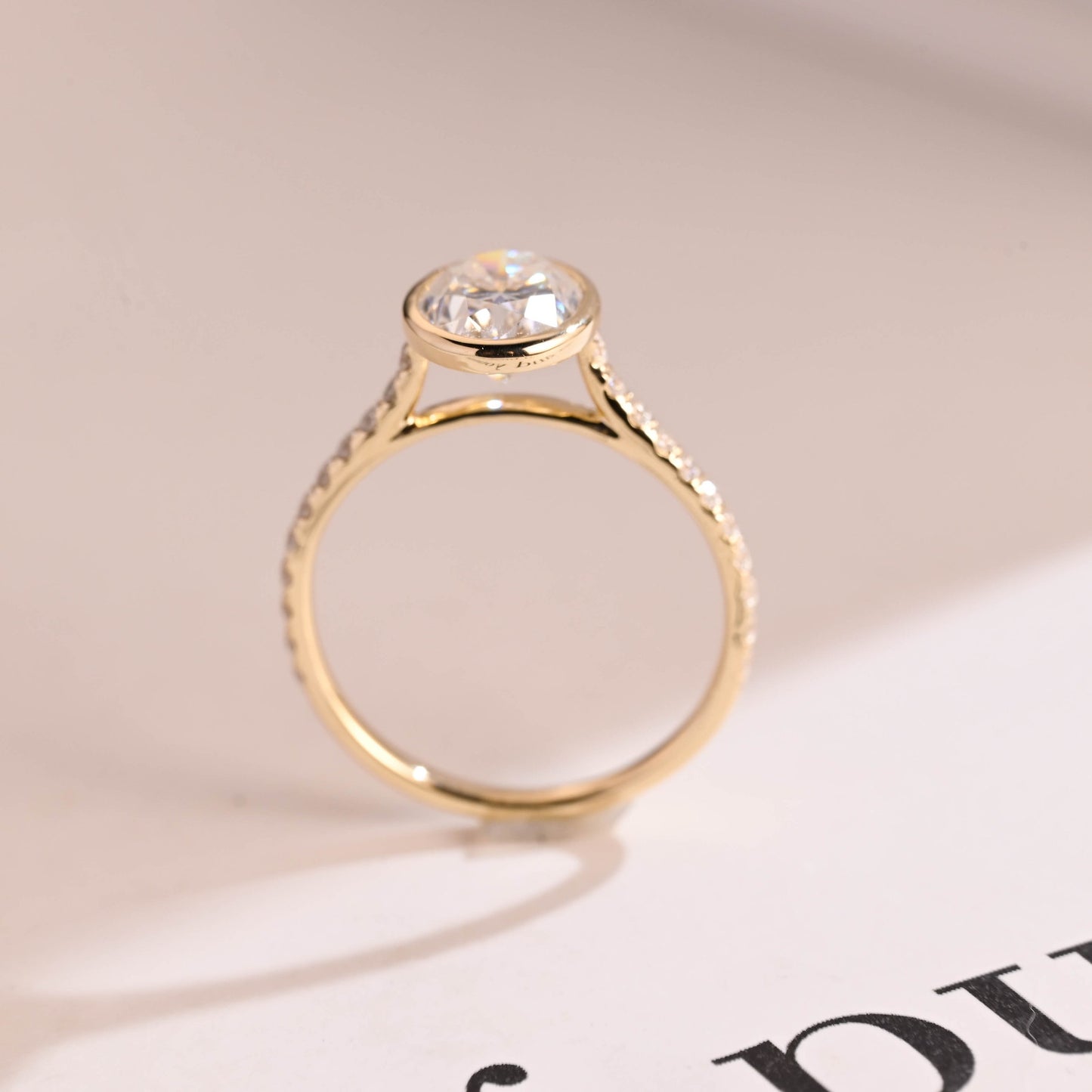 2.0 CT Oval Cut Bezel Moissanite Engagement Ring