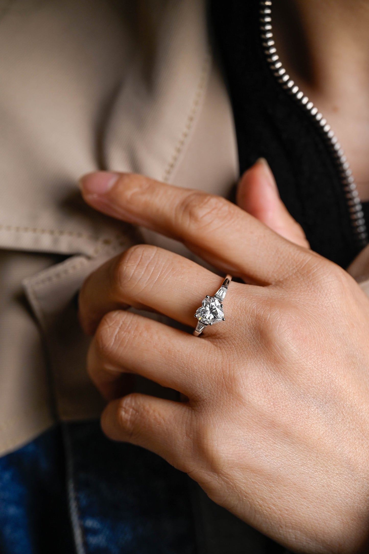 2.0 CT Heart Cut Three Stone Moissanite Engagement Ring