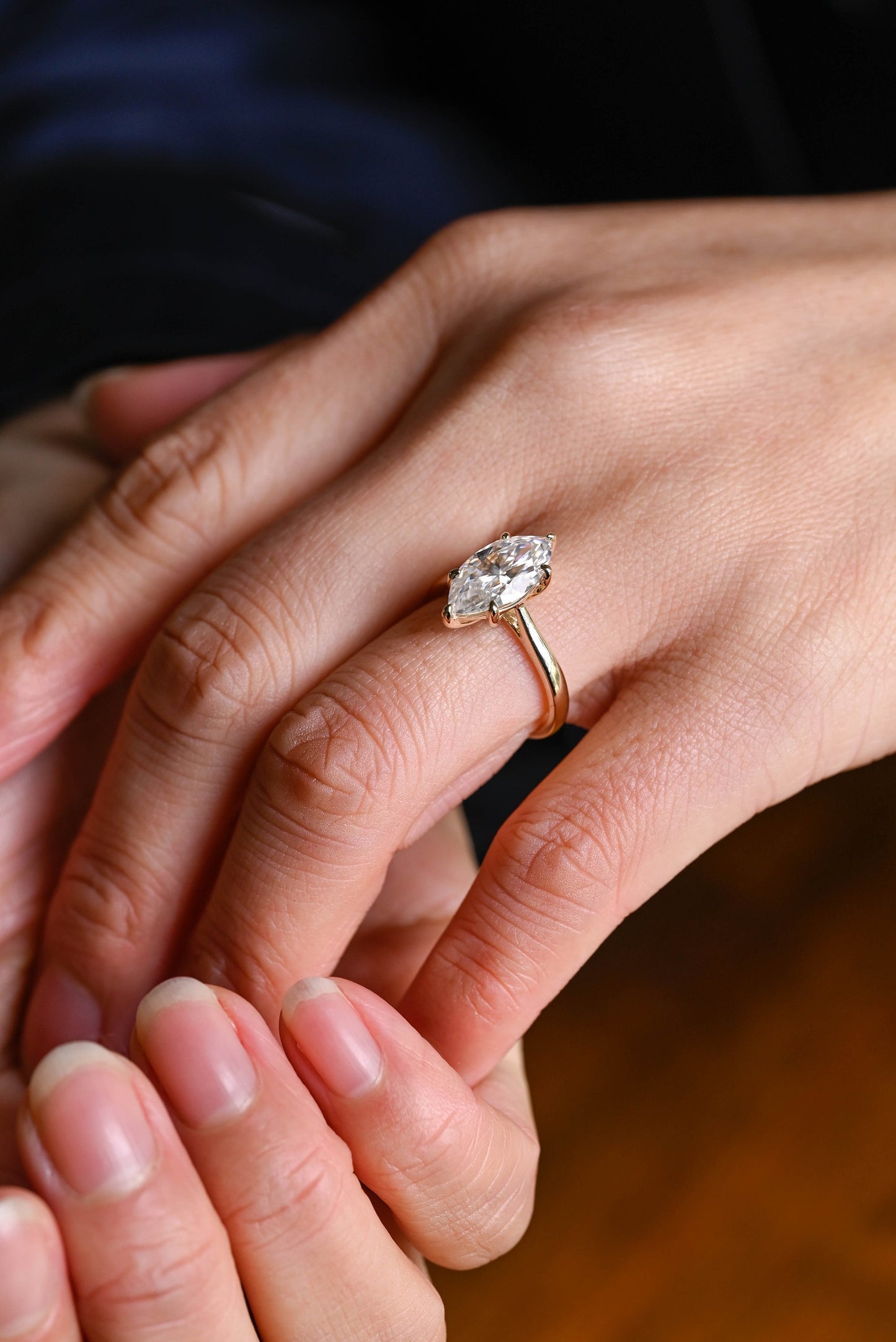 0.8 CT Marquise Cut Solitaire Moissanite Engagement Ring
