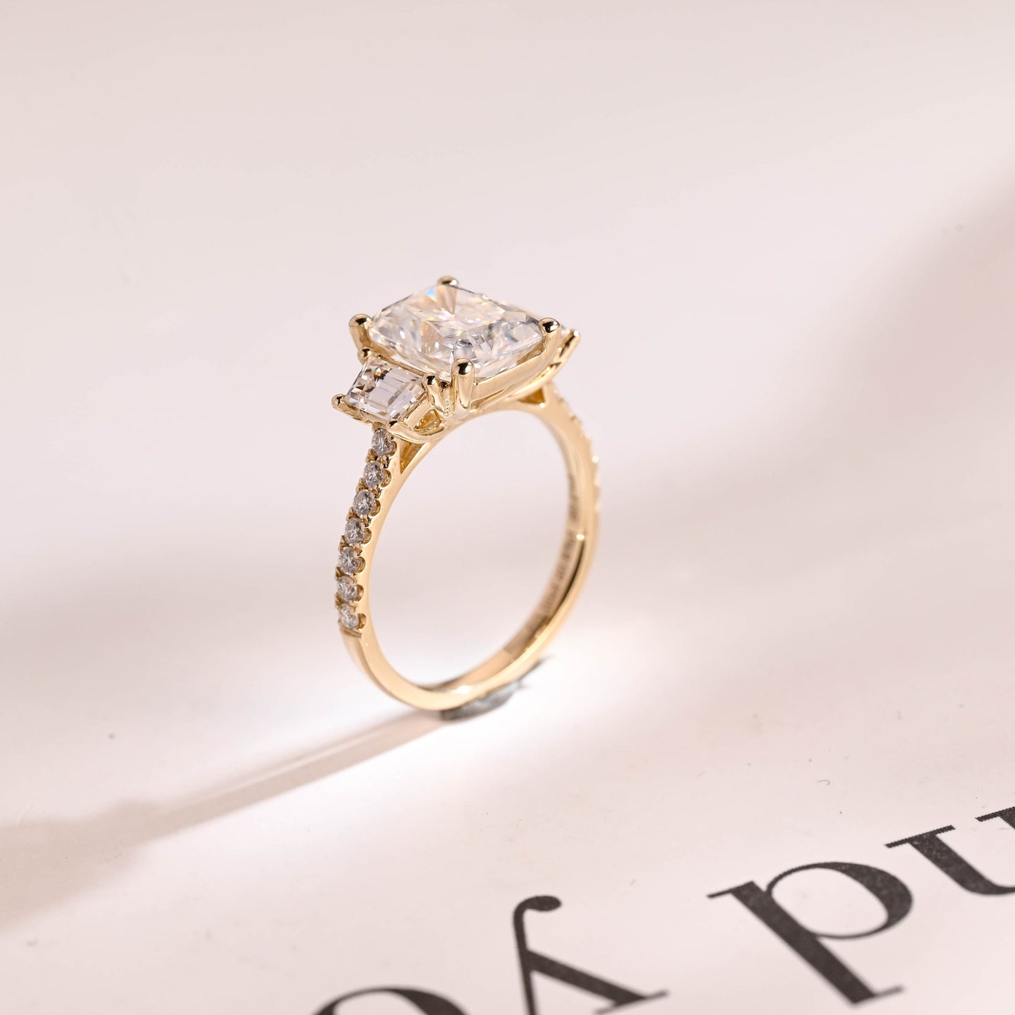 1.0 CT Radiant Cut Three Stone Moissanite Engagement Ring