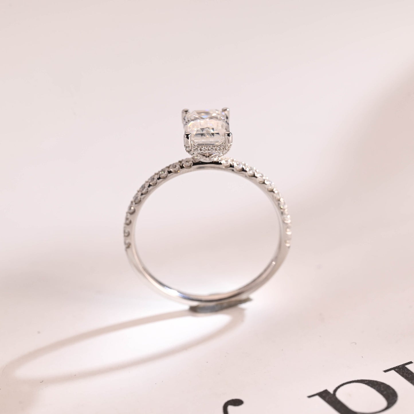 1.5 CT Emerald Cut Hidden Halo Moissanite Engagement Ring