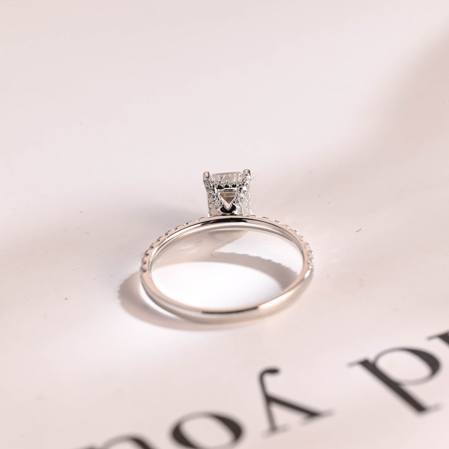 1.5 CT Emerald Cut Hidden Halo Moissanite Engagement Ring