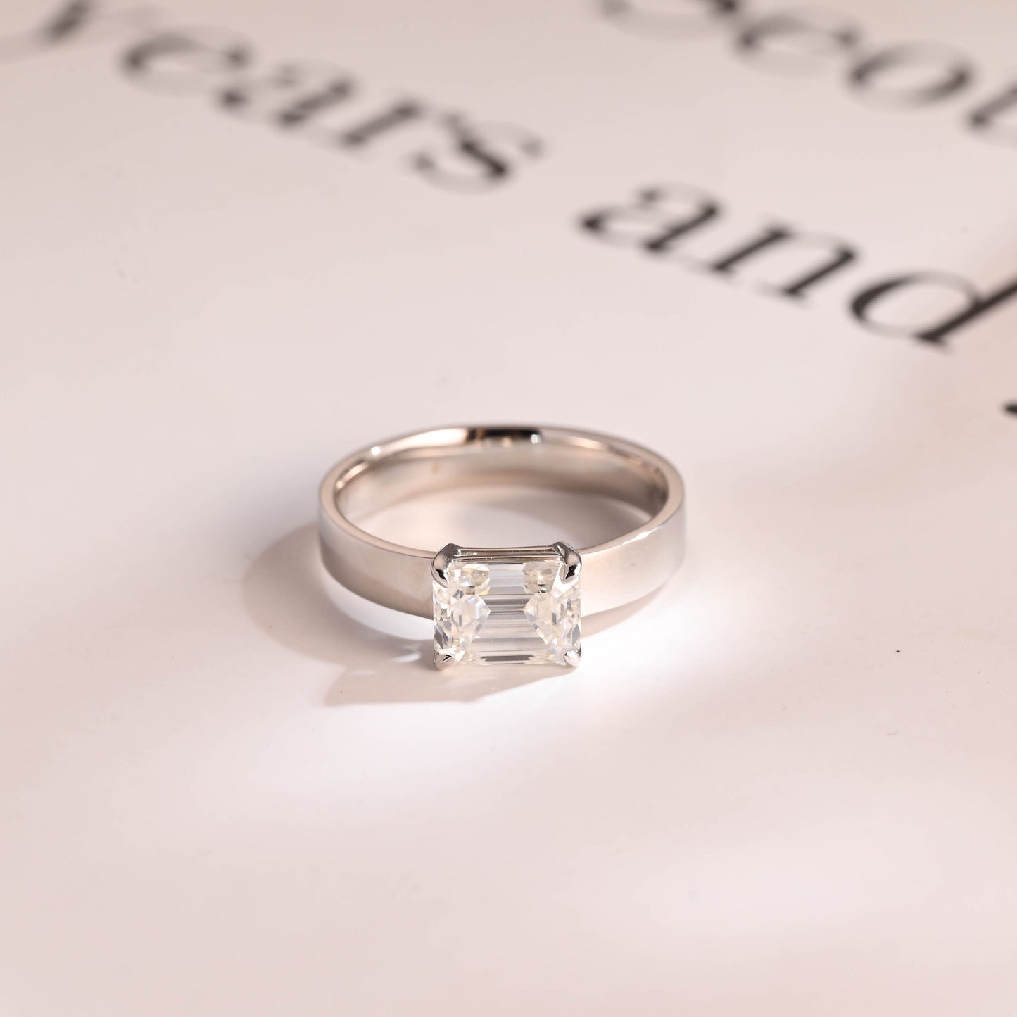 1.0 CT Emerald Cut Solitaire Moissanite Engagement Ring