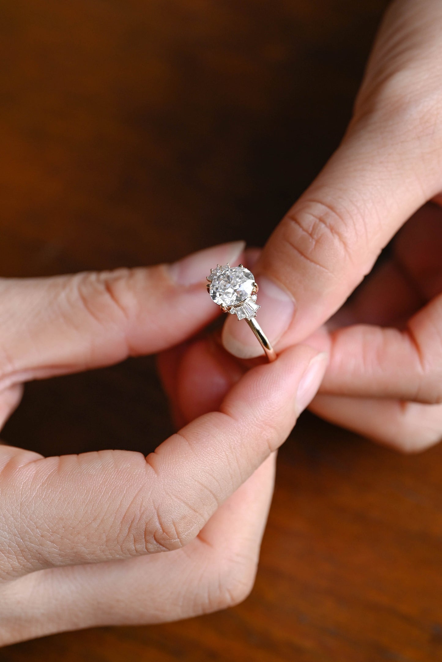 2.0 CT Oval Cut Cluster Moissanite Engagement Ring