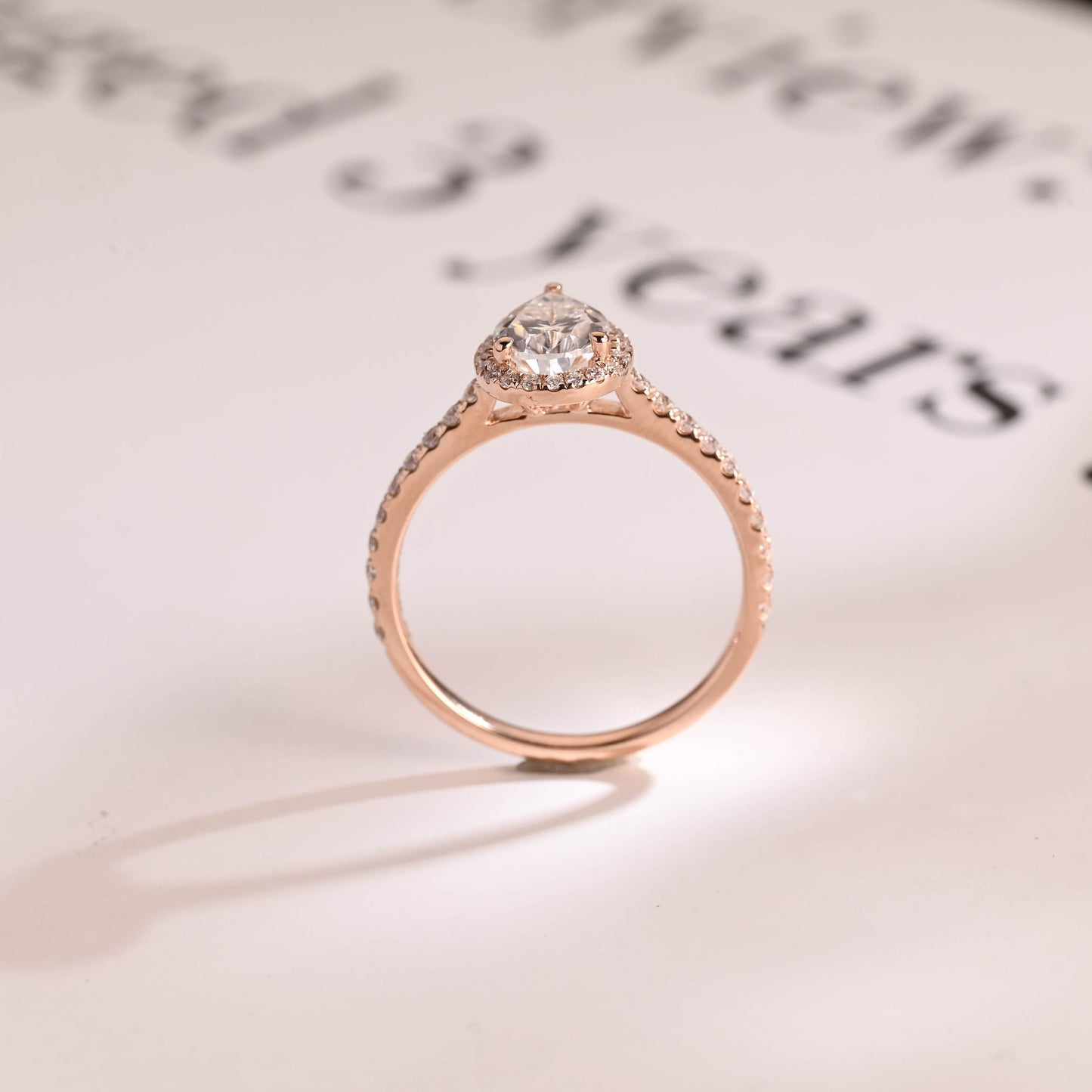 0.80 CT Pear Cut Halo Moissanite Engagement Ring