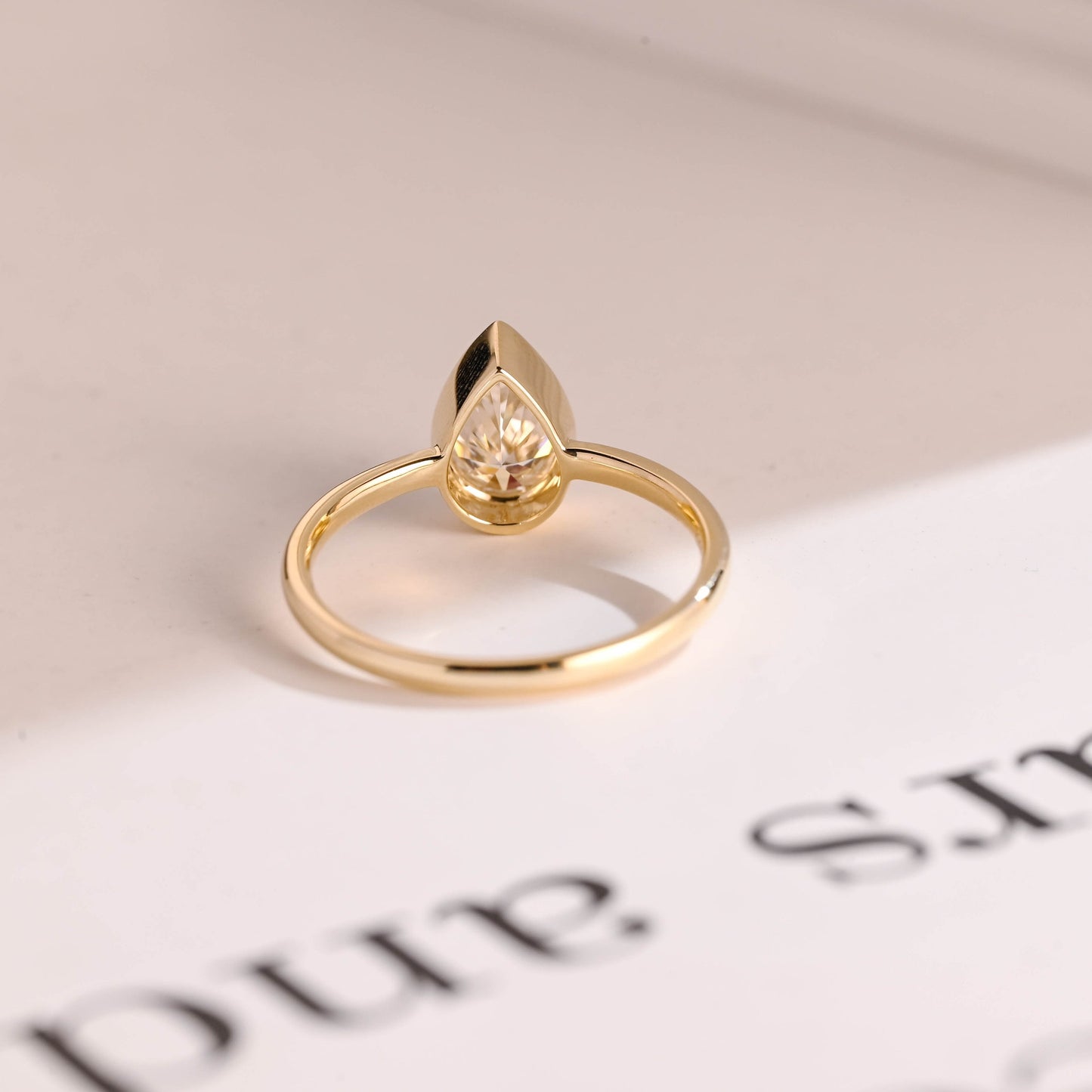 2.0 CT Pear Cut Bezel Moissanite Engagement Ring
