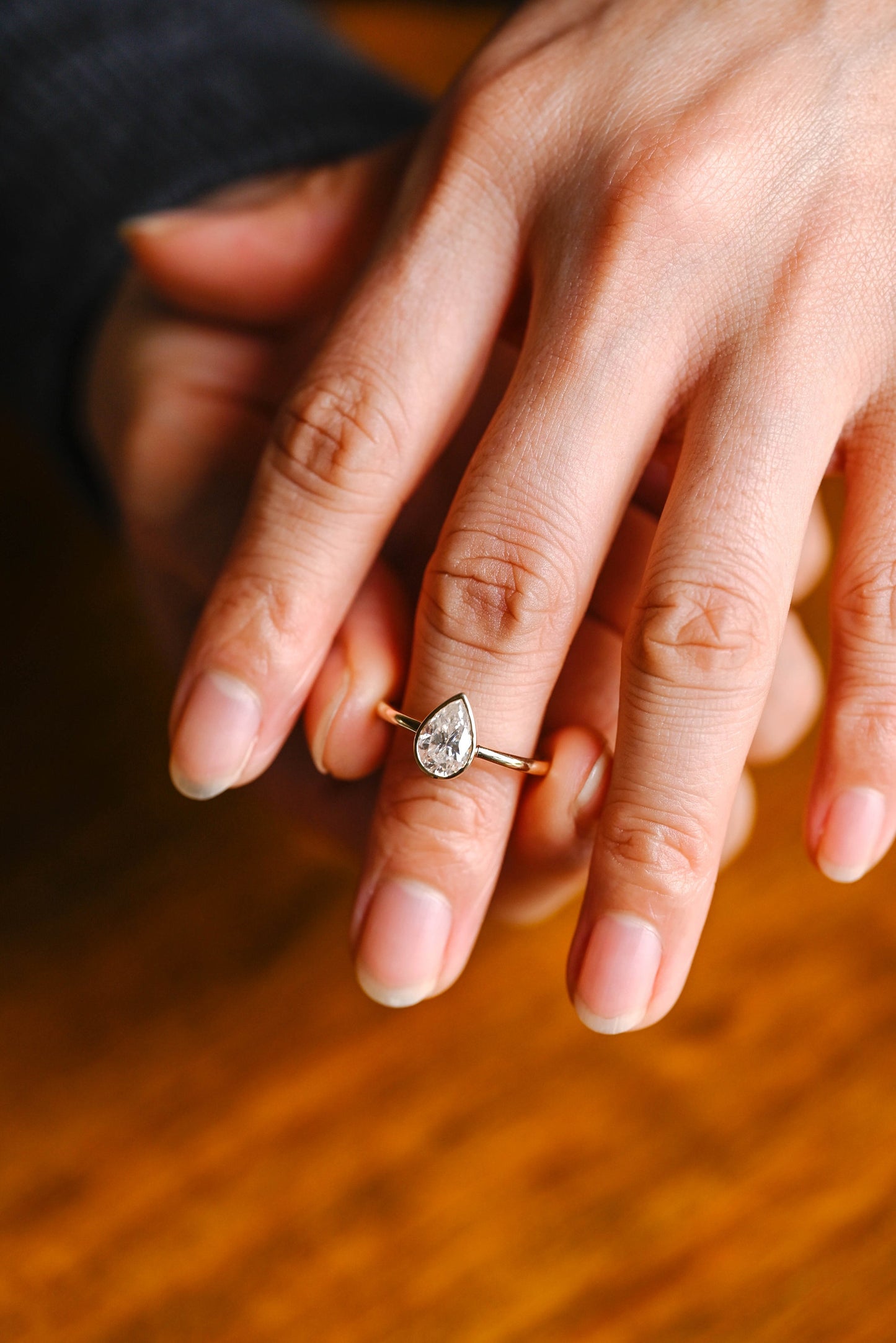 2.0 CT Pear Cut Bezel Moissanite Engagement Ring