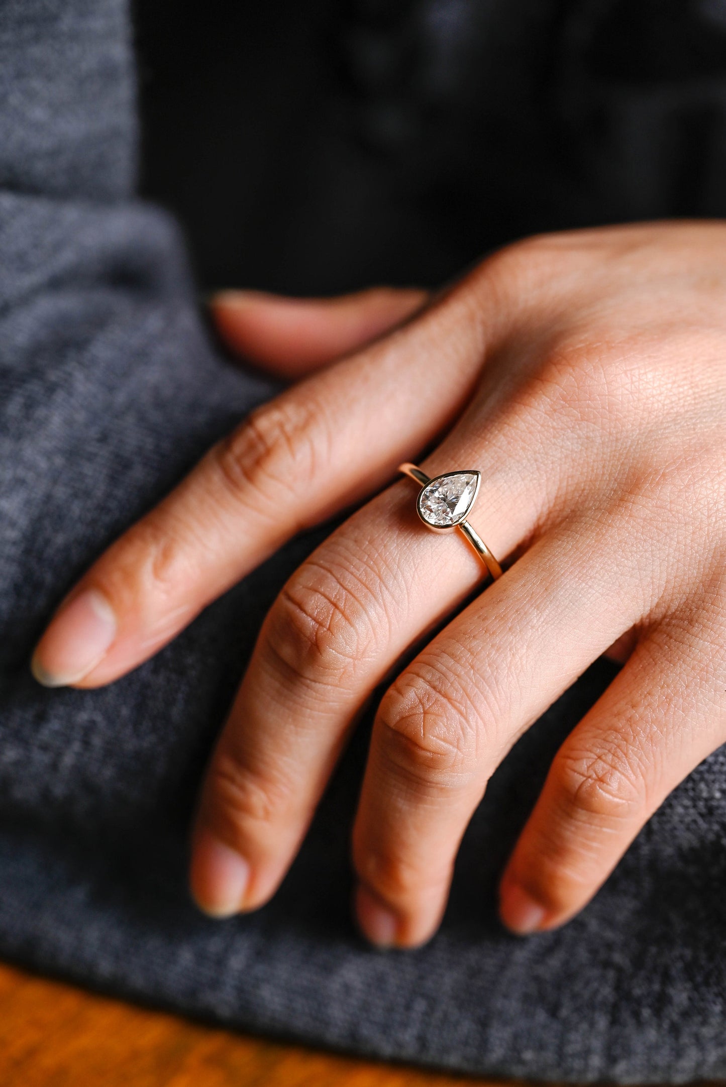 2.0 CT Pear Cut Bezel Moissanite Engagement Ring