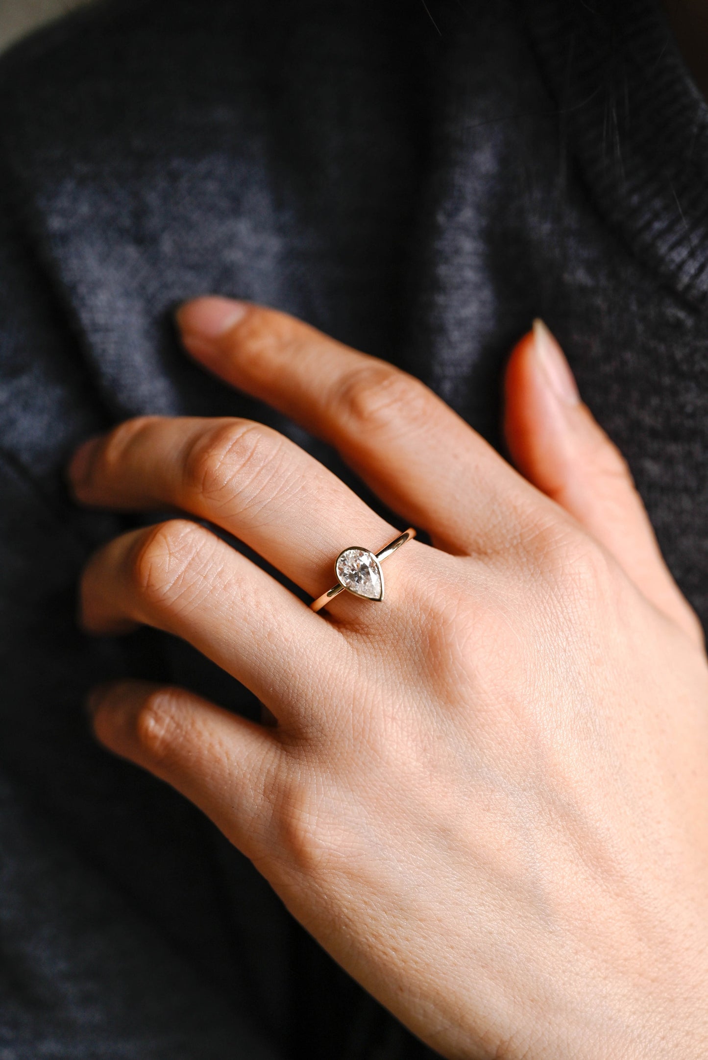 2.0 CT Pear Cut Bezel Moissanite Engagement Ring