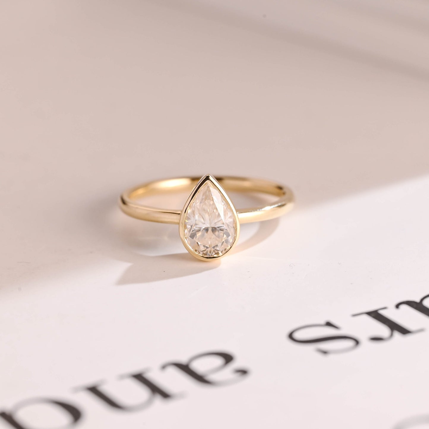 2.0 CT Pear Cut Bezel Moissanite Engagement Ring
