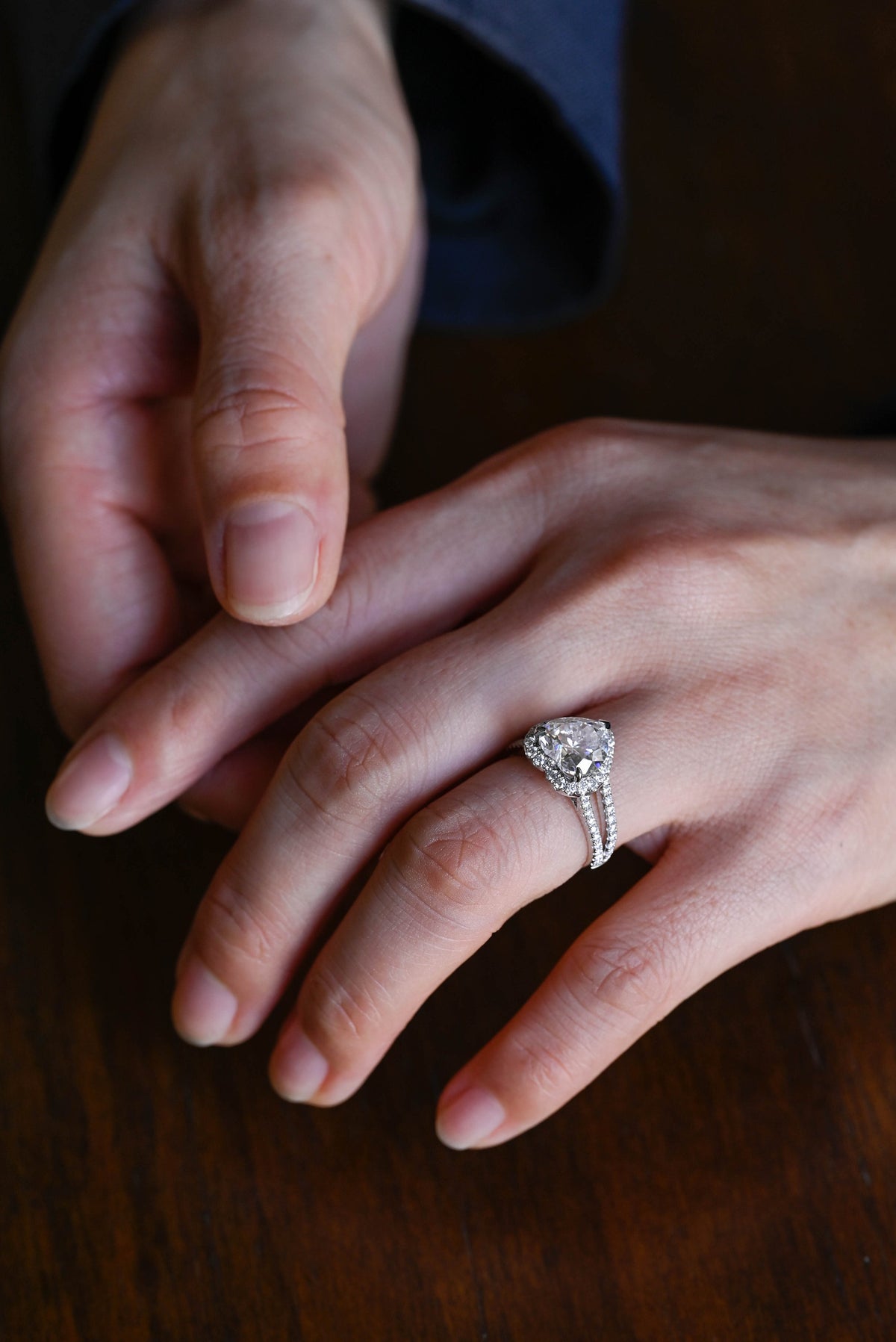 1.0 CT Heart Cut Split Shank Halo Moissanite Engagement Ring