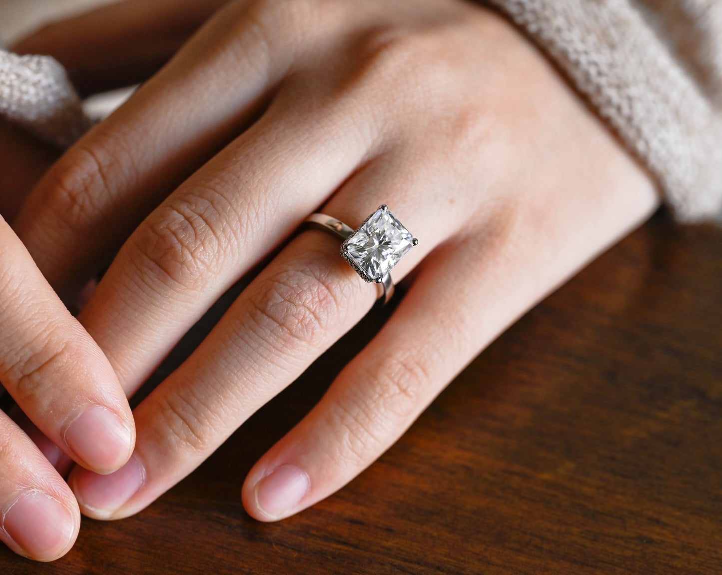 4.0 CT Radiant Cut Double Hidden Halo Moissanite Engagement Ring