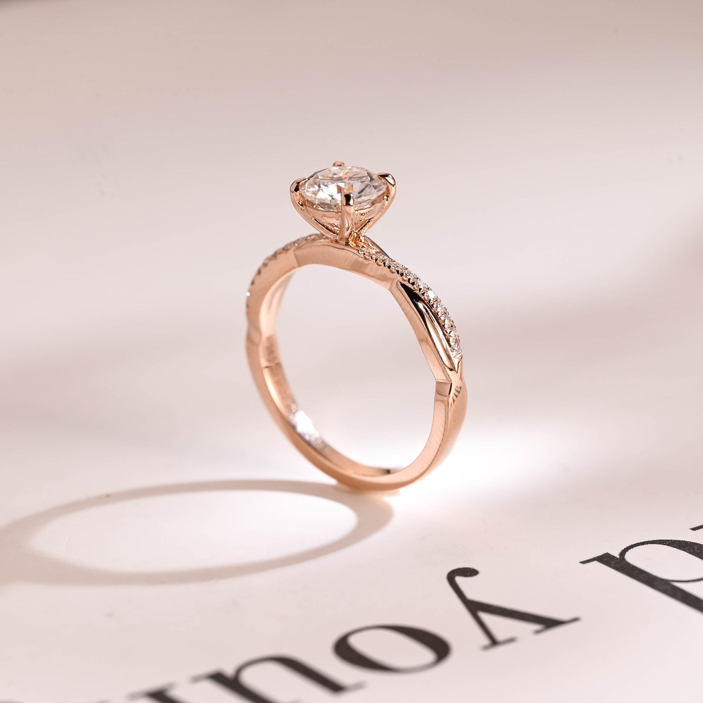 1.20 CT Round Cut Twisted Shank Moissanite Engagement Ring