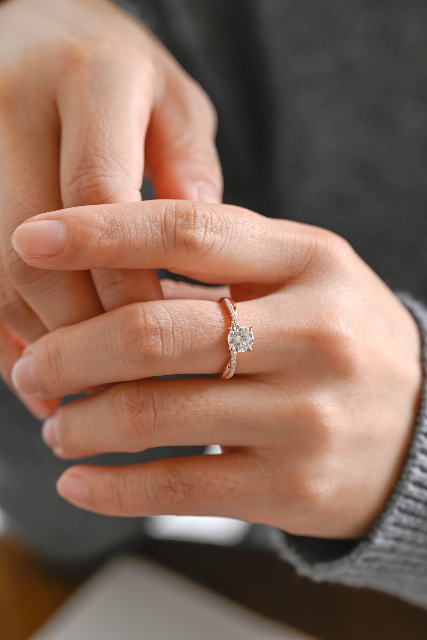 1.20 CT Round Cut Twisted Shank Moissanite Engagement Ring