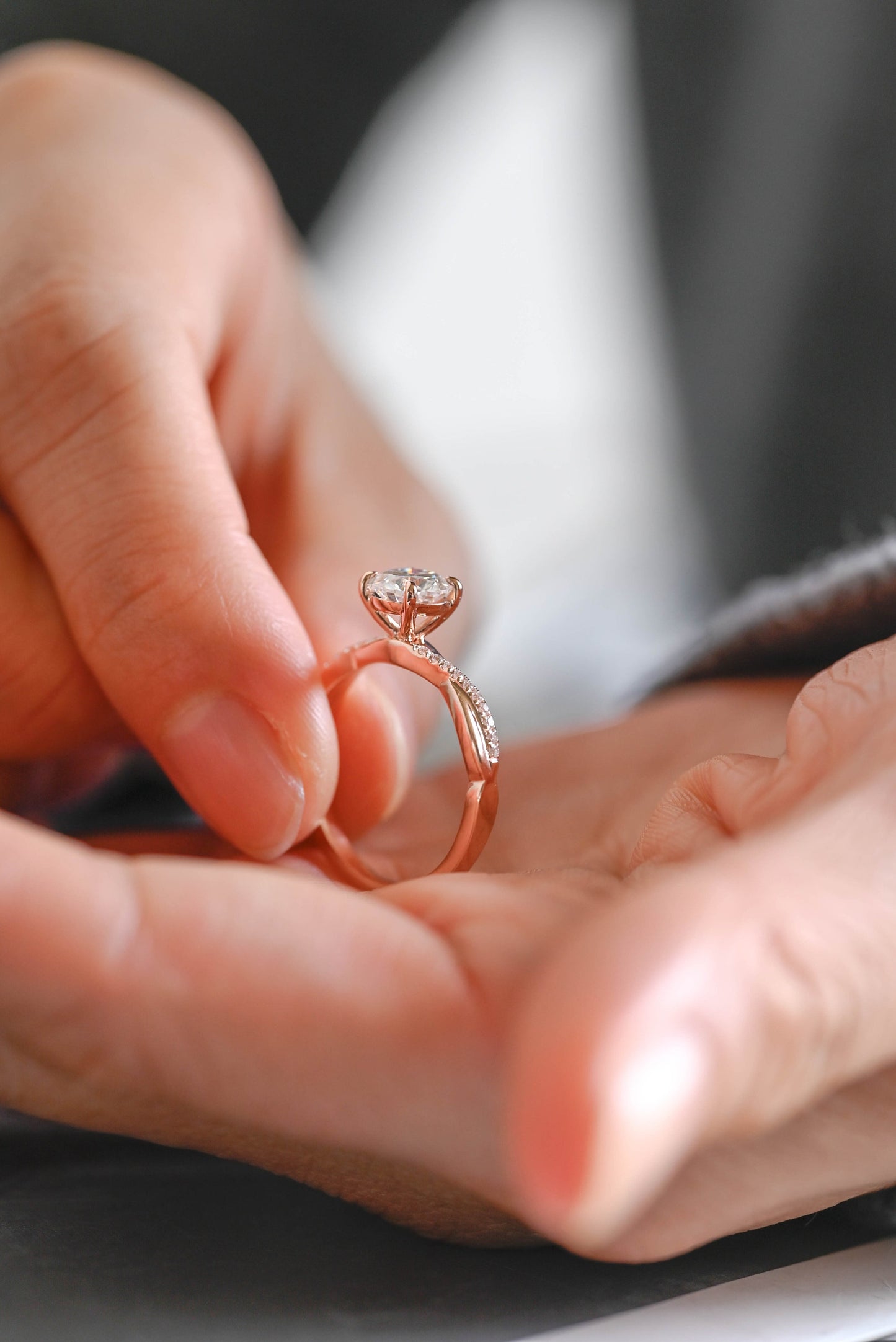 1.20 CT Round Cut Twisted Shank Moissanite Engagement Ring