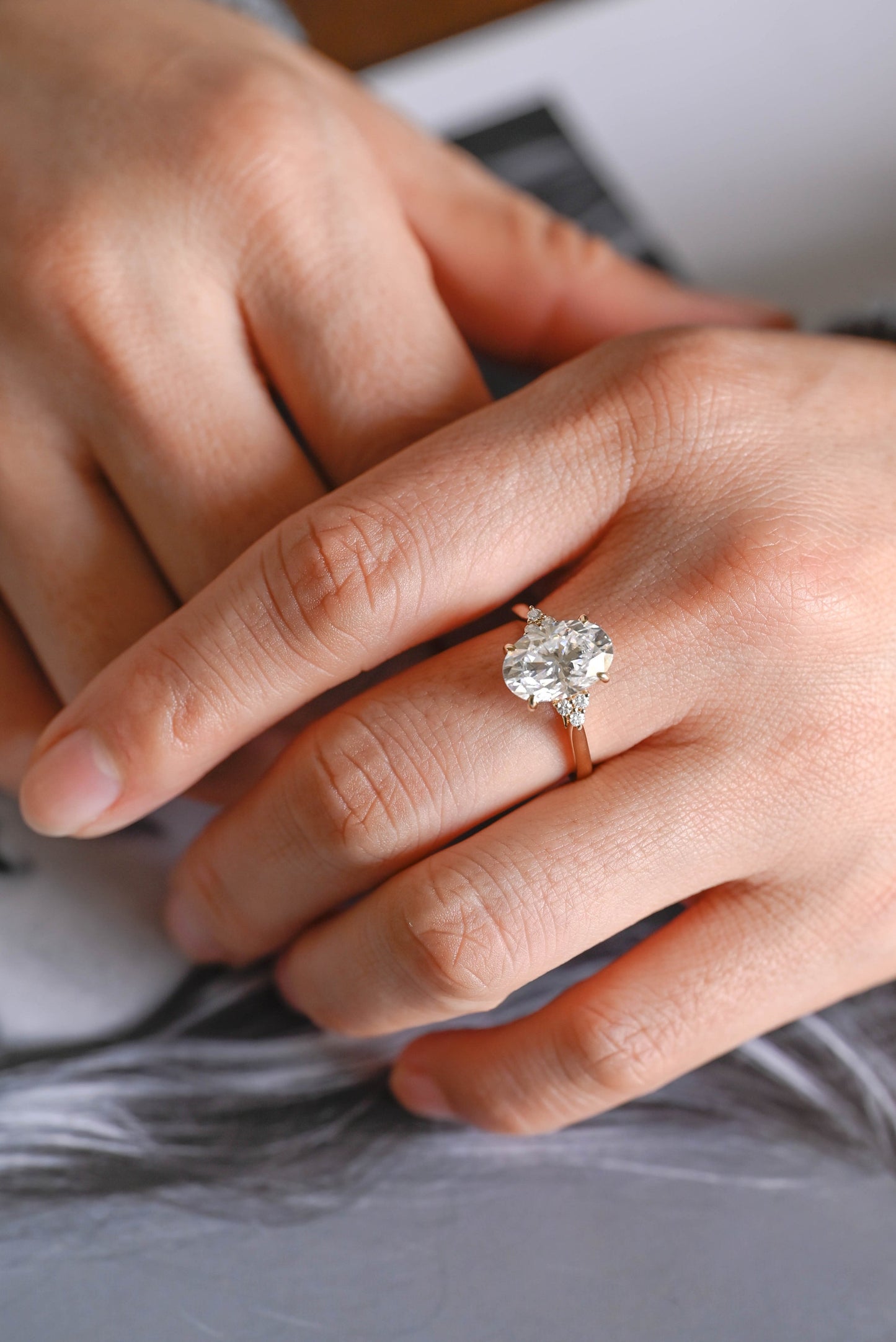 4.5 CT Oval Cut Cluster Moissanite Engagement Ring