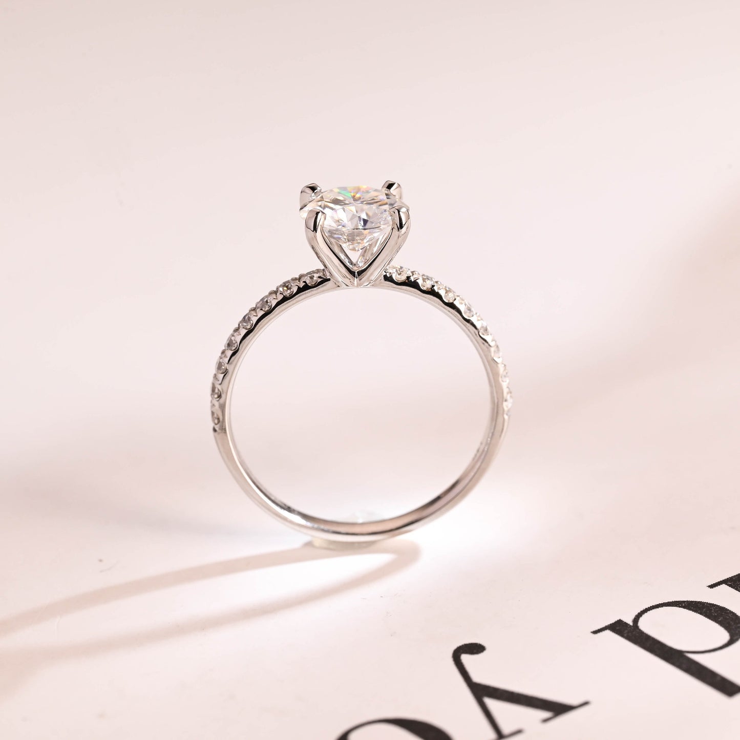 1.5 CT Round Cut Half Pave Moissanite Engagement Ring