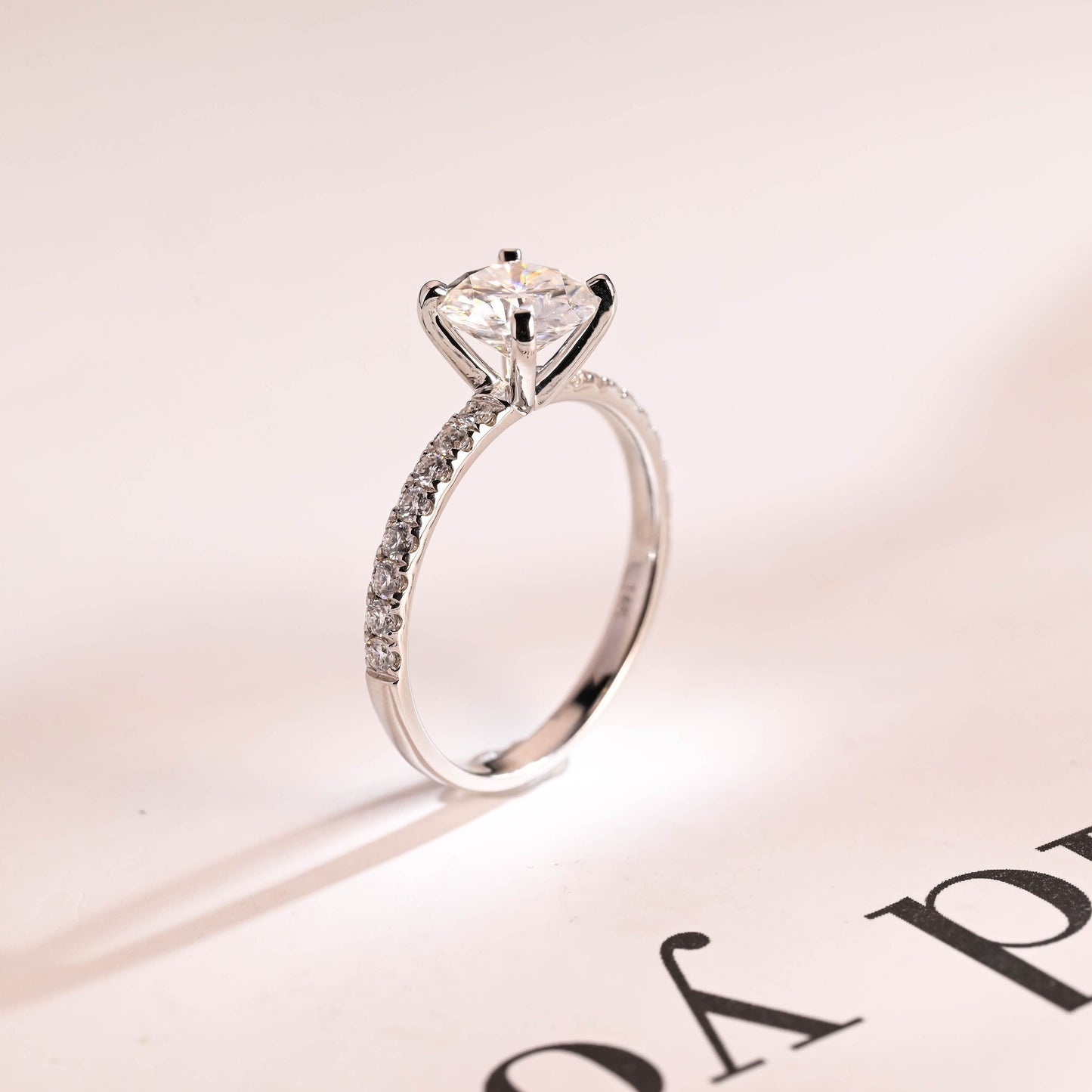 1.5 CT Round Cut Half Pave Moissanite Engagement Ring