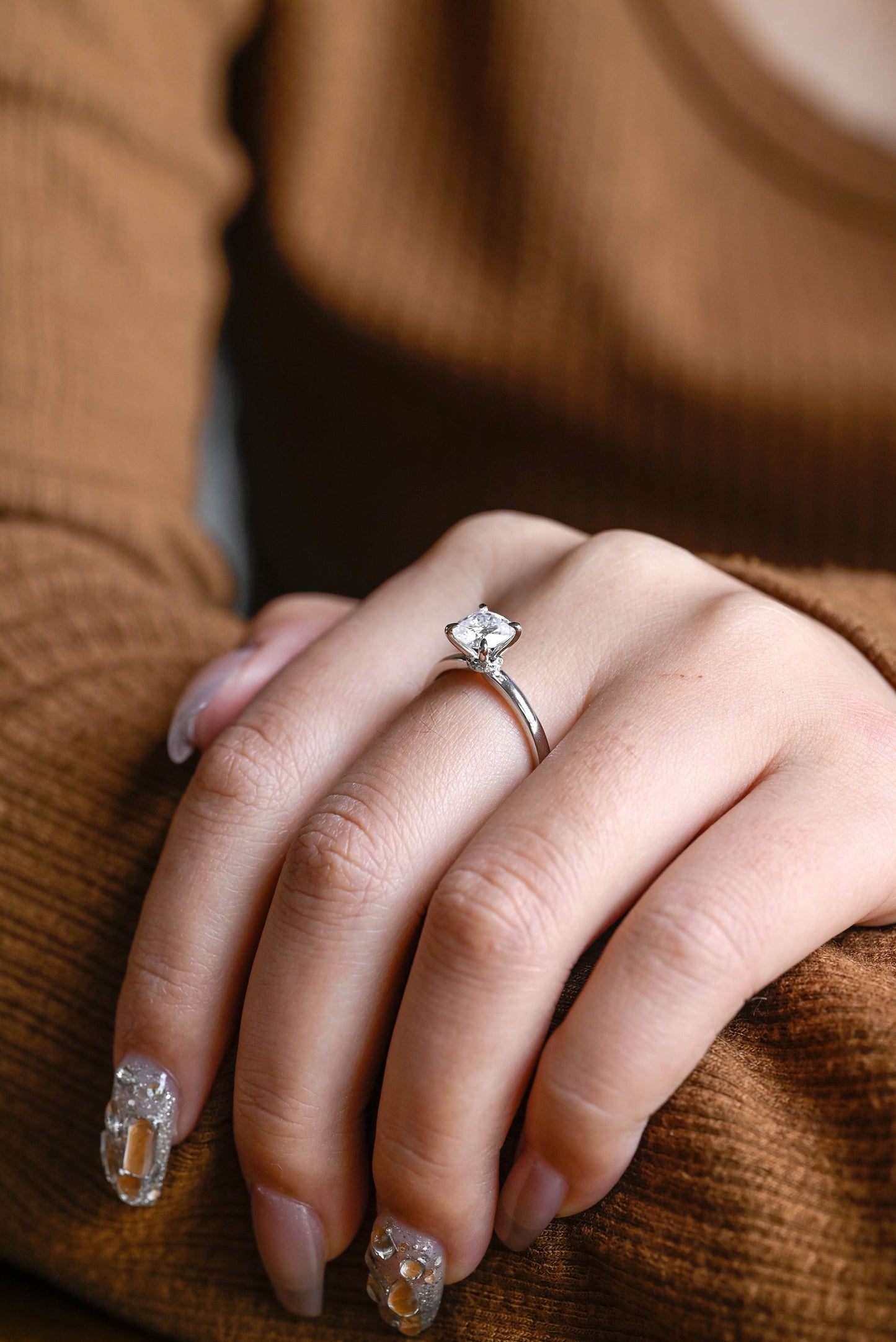 3.0 CT Round Cut Hidden Halo Moissanite Engagement Ring