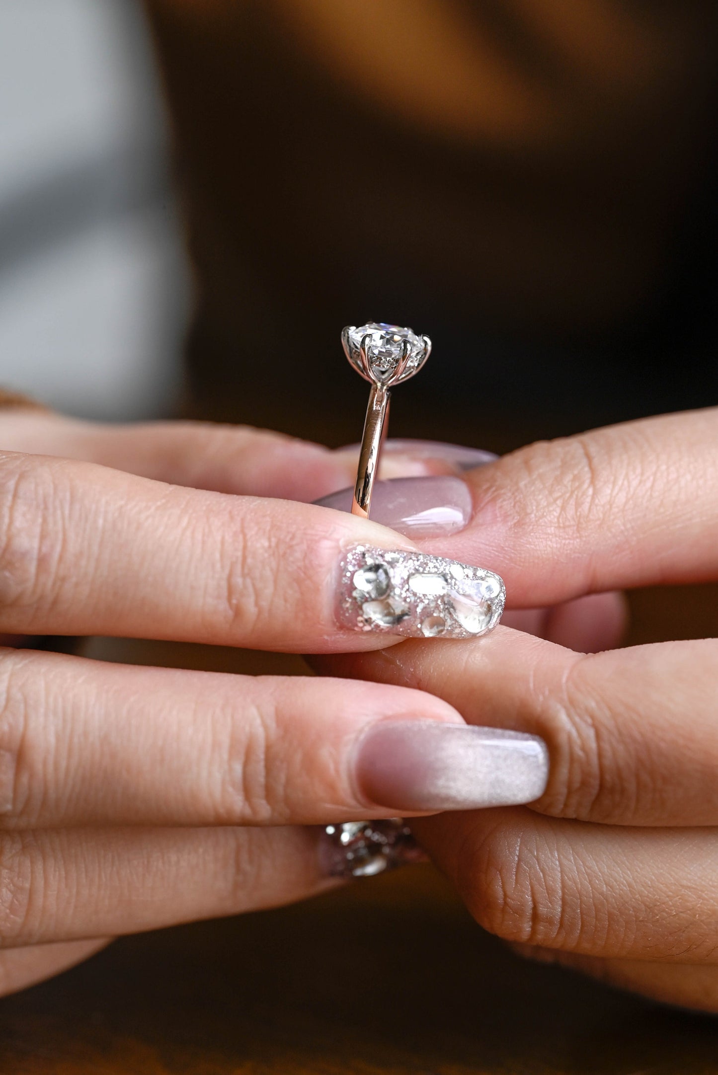 1.0 CT Round Cut Hidden Halo Moissanite Engagement Ring