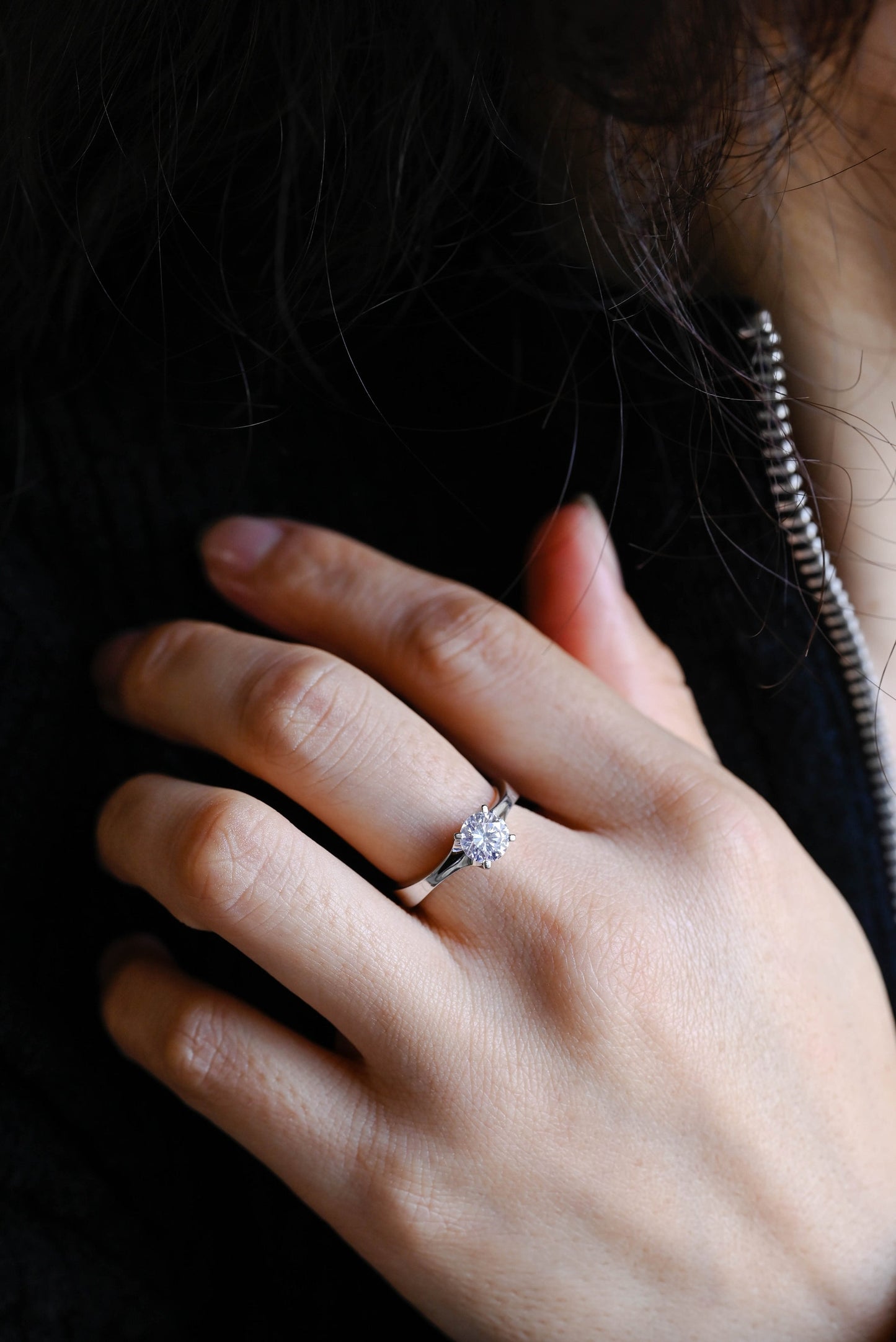 1.0 CT Round Cut Solitaire Moissanite Engagement Ring