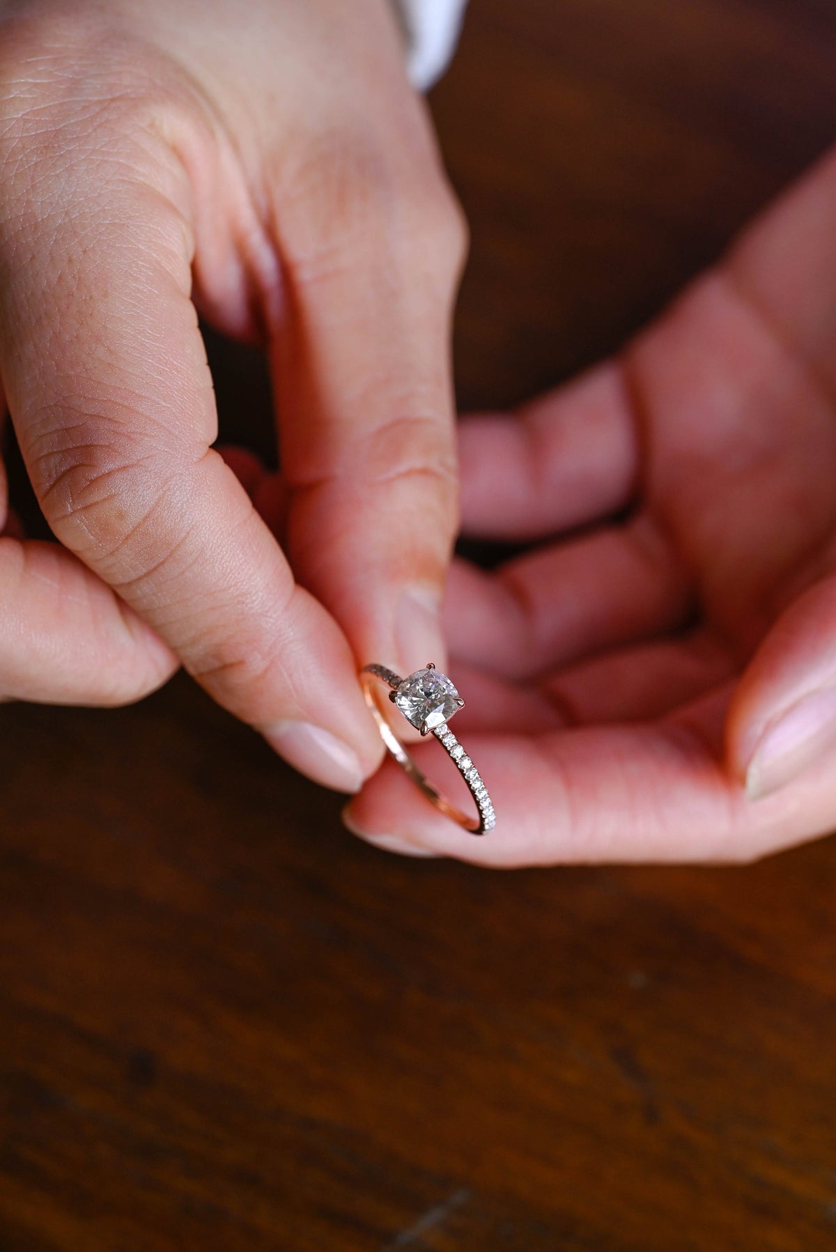 1.0 CT Cushion Cut Pave Moissanite Engagement Ring