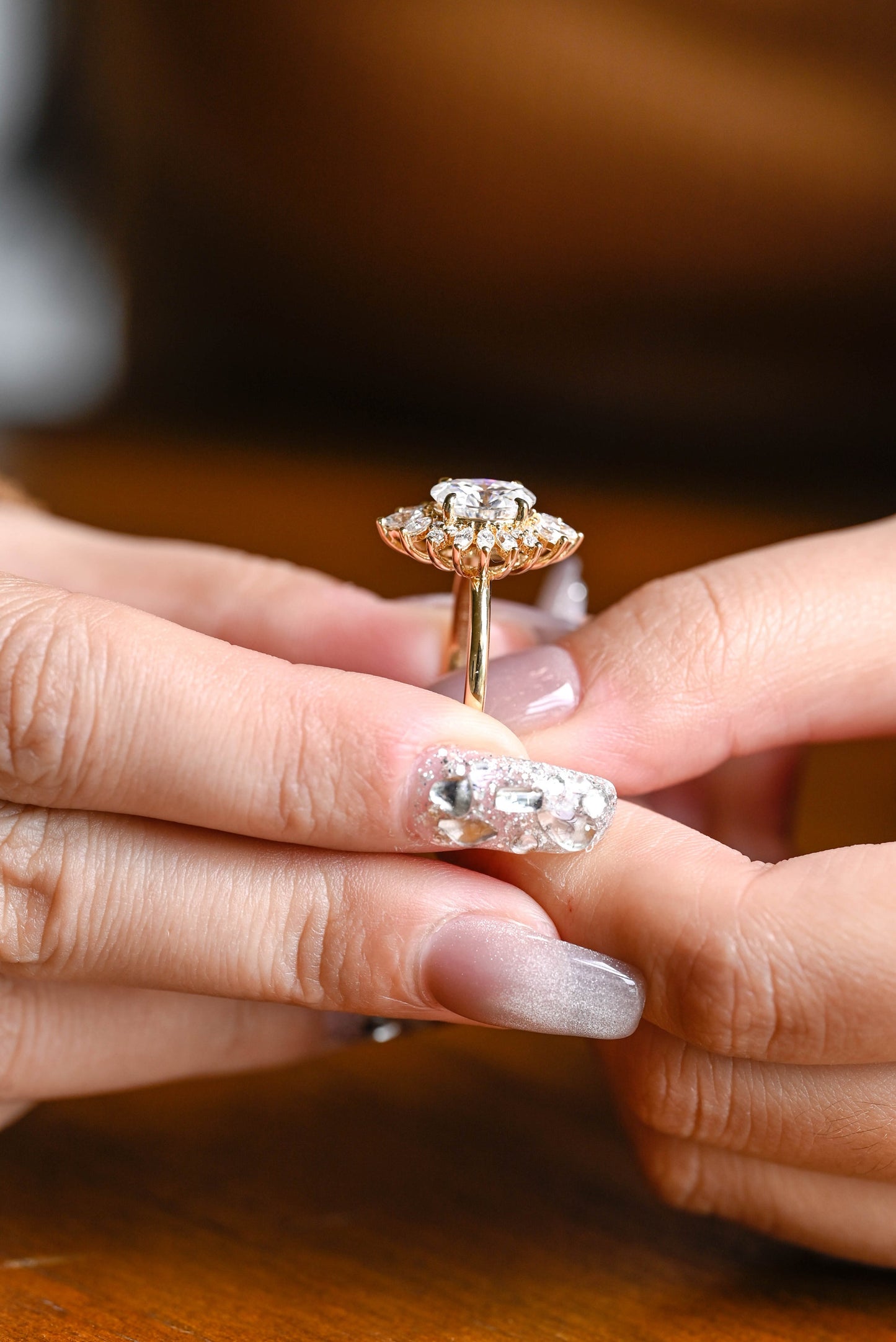 2.0 CT Oval Cut Floral Halo Moissanite Engagement Ring