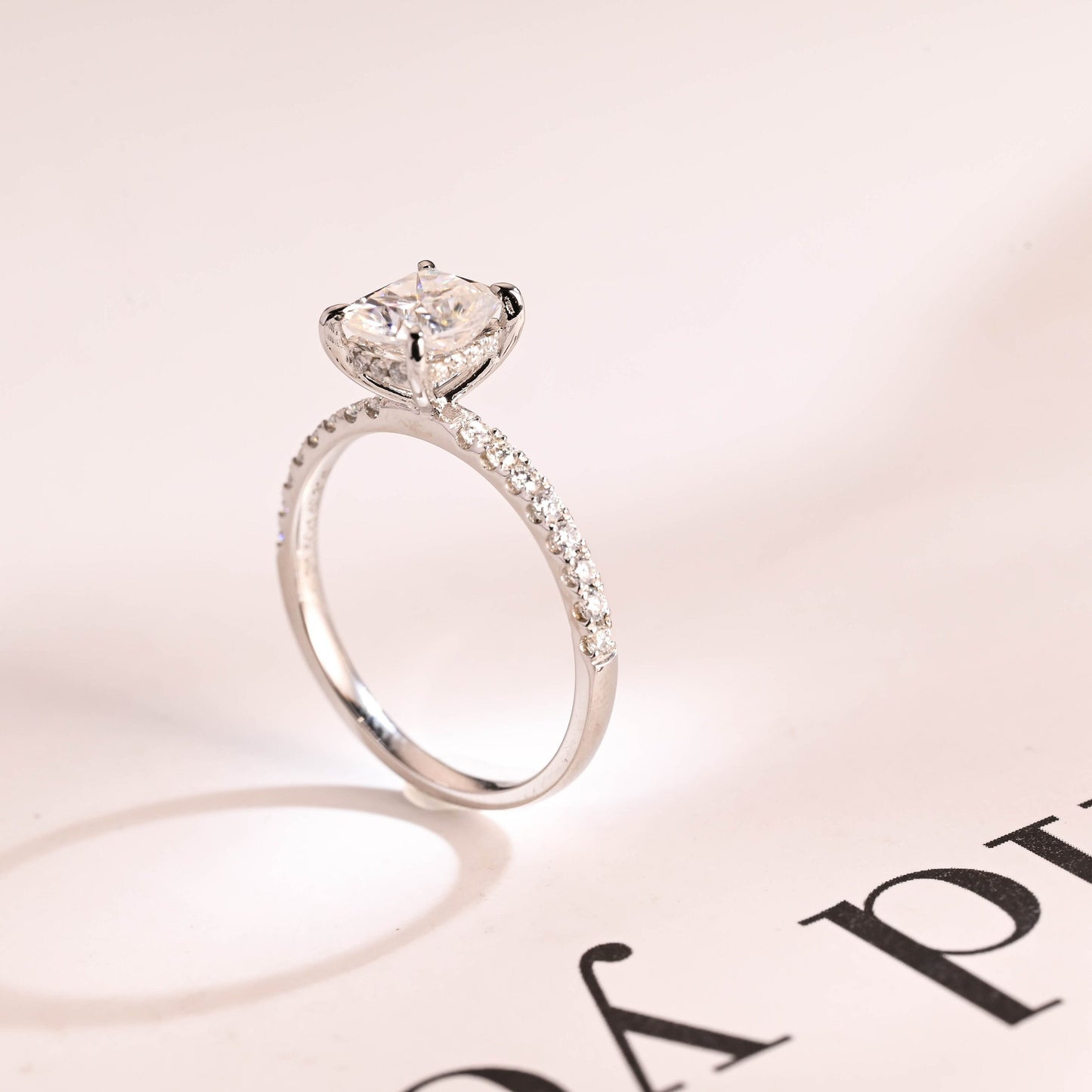 1.22 CT Cushion Cut Hidden Halo Moissanite Engagement Ring