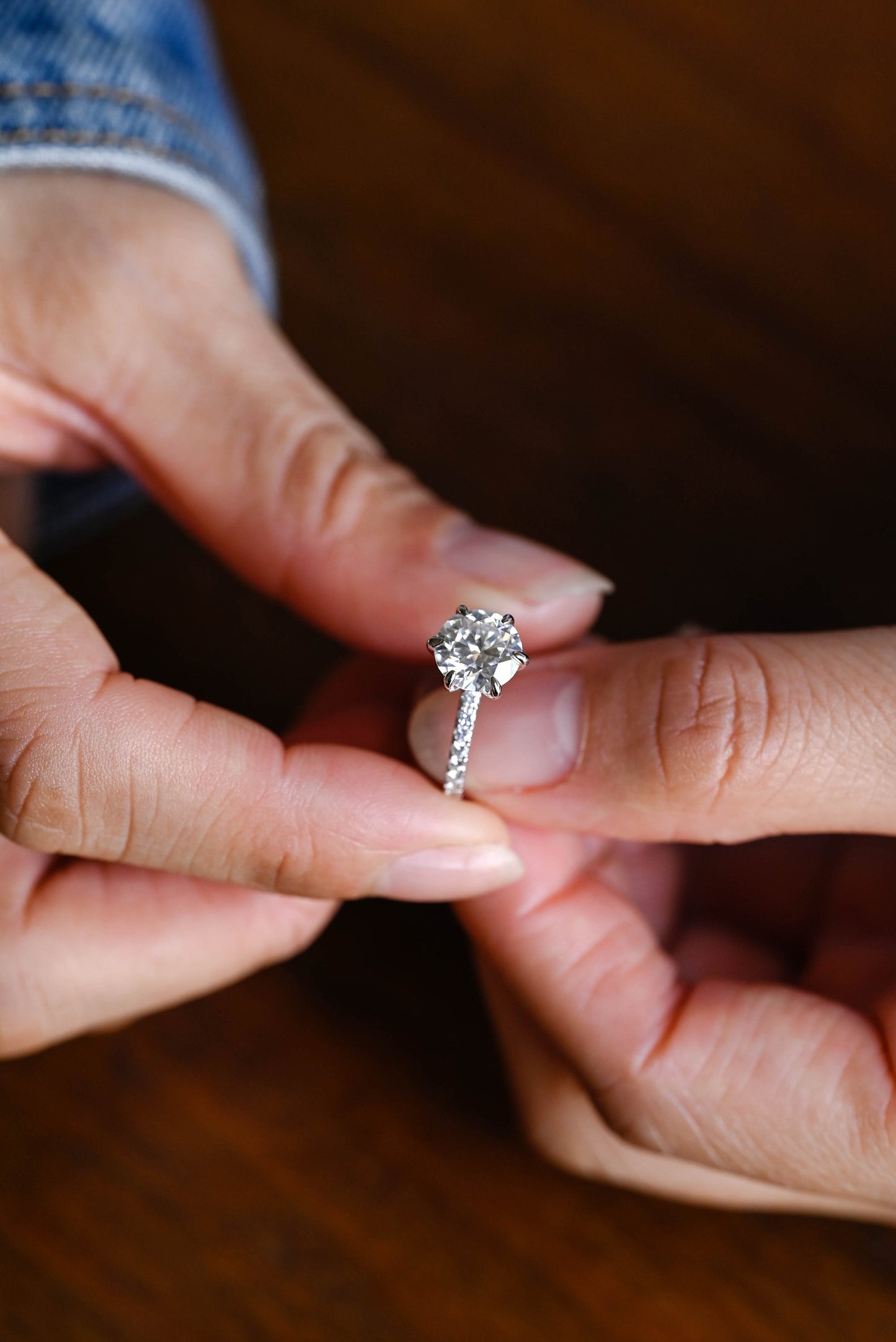 1.0 CT Round Cut Pave Moissanite Engagement Ring