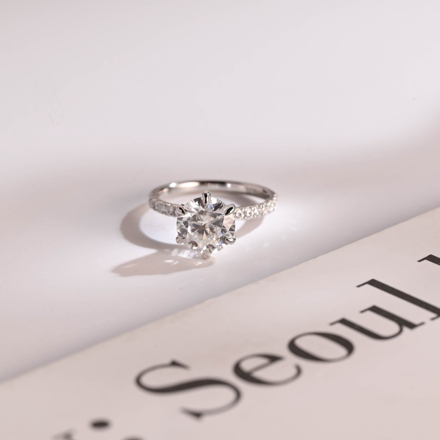 1.0 CT Round Cut Pave Moissanite Engagement Ring