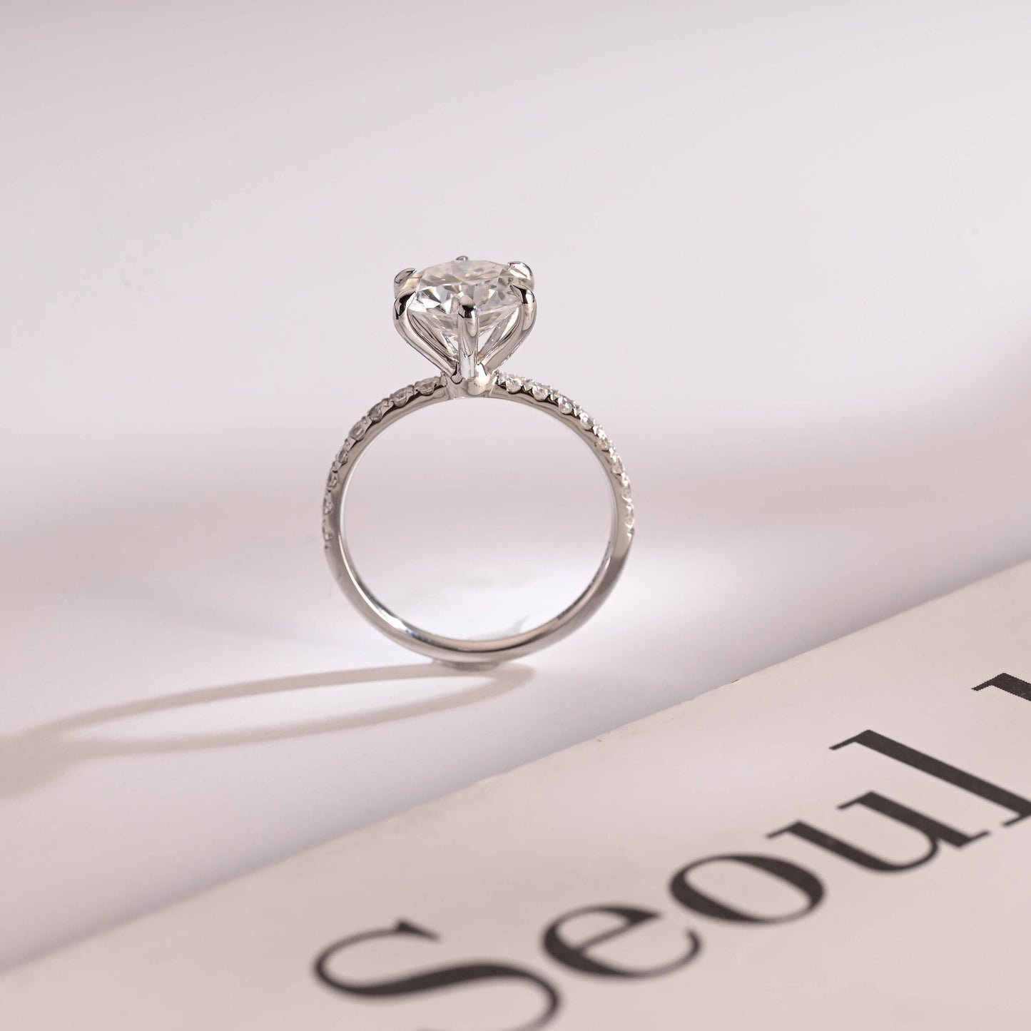 1.0 CT Round Cut Pave Moissanite Engagement Ring