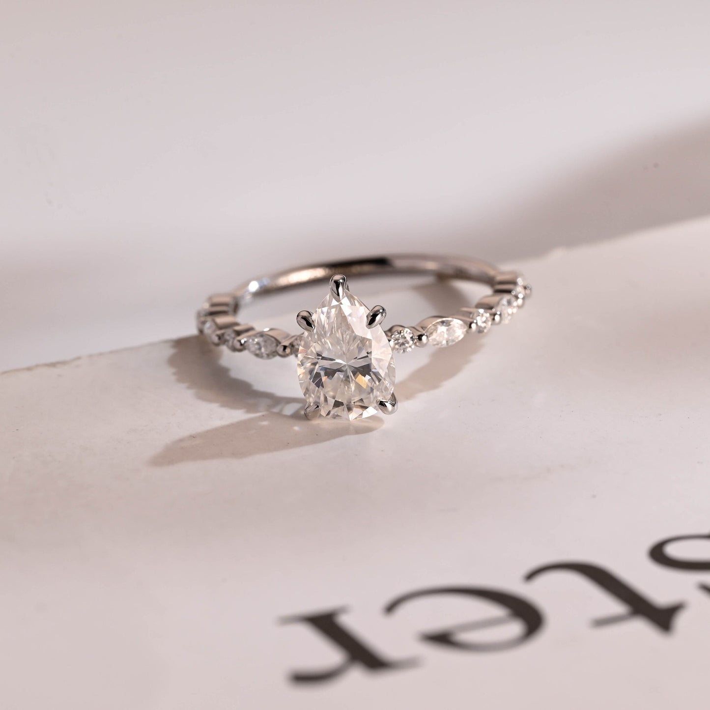 2.0 CT Pear Cut Pave Moissanite Engagement Ring
