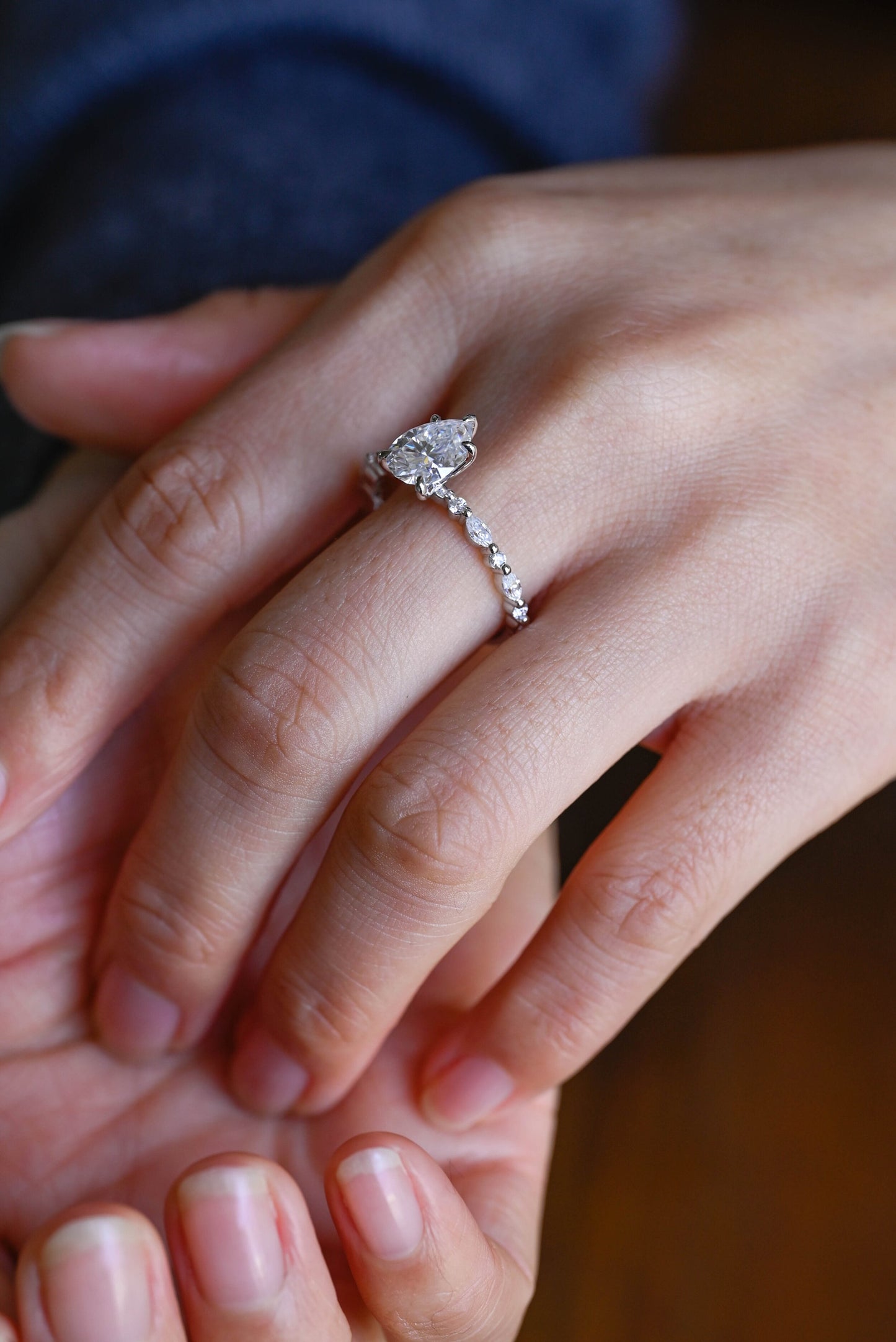 2.0 CT Pear Cut Pave Moissanite Engagement Ring