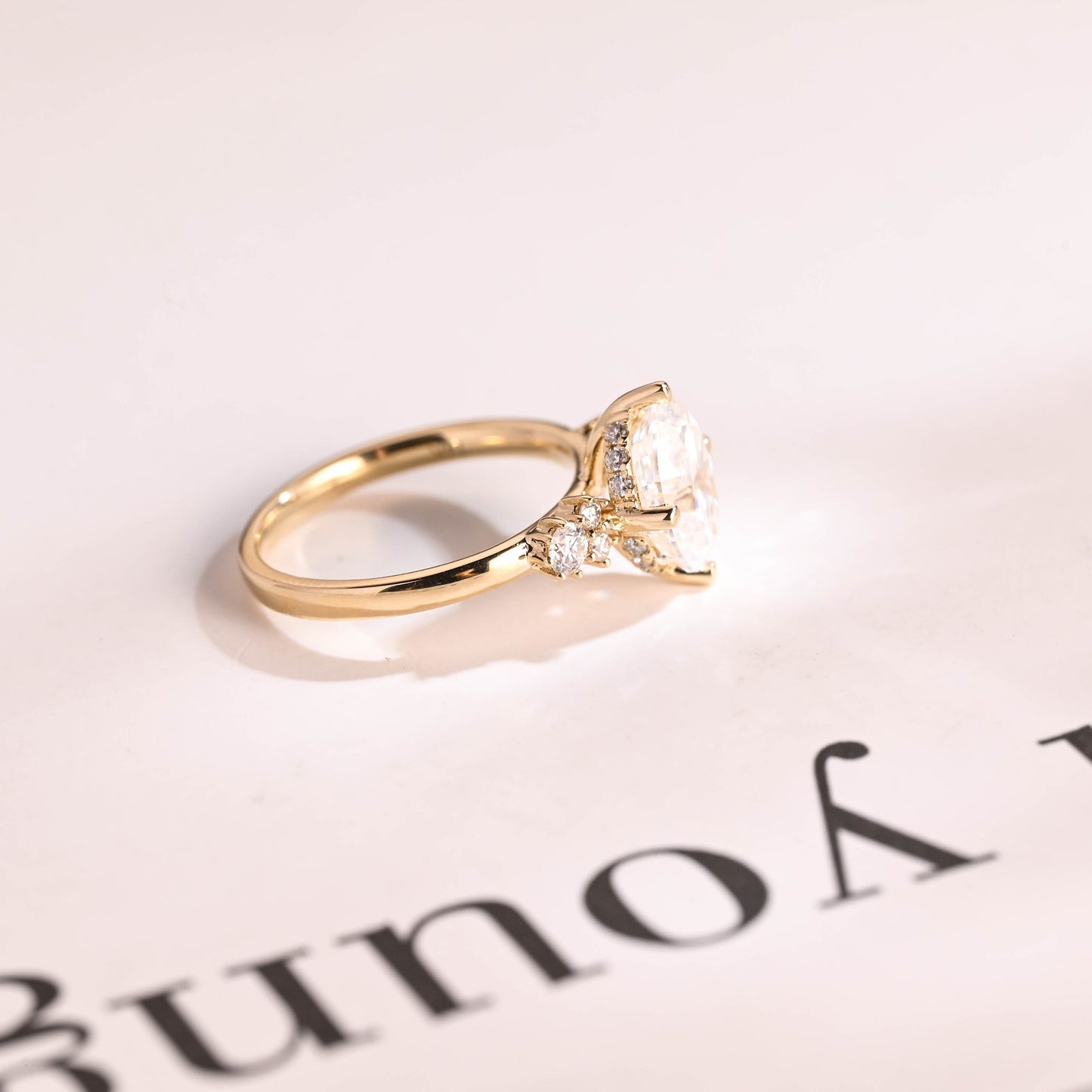 2.0 CT Oval Cut Cluster Moissanite Engagement Ring