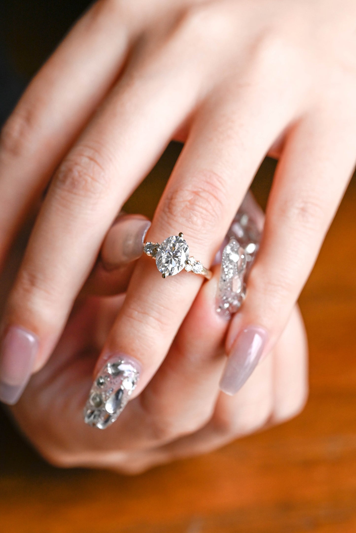 2.0 CT Oval Cut Cluster Moissanite Engagement Ring
