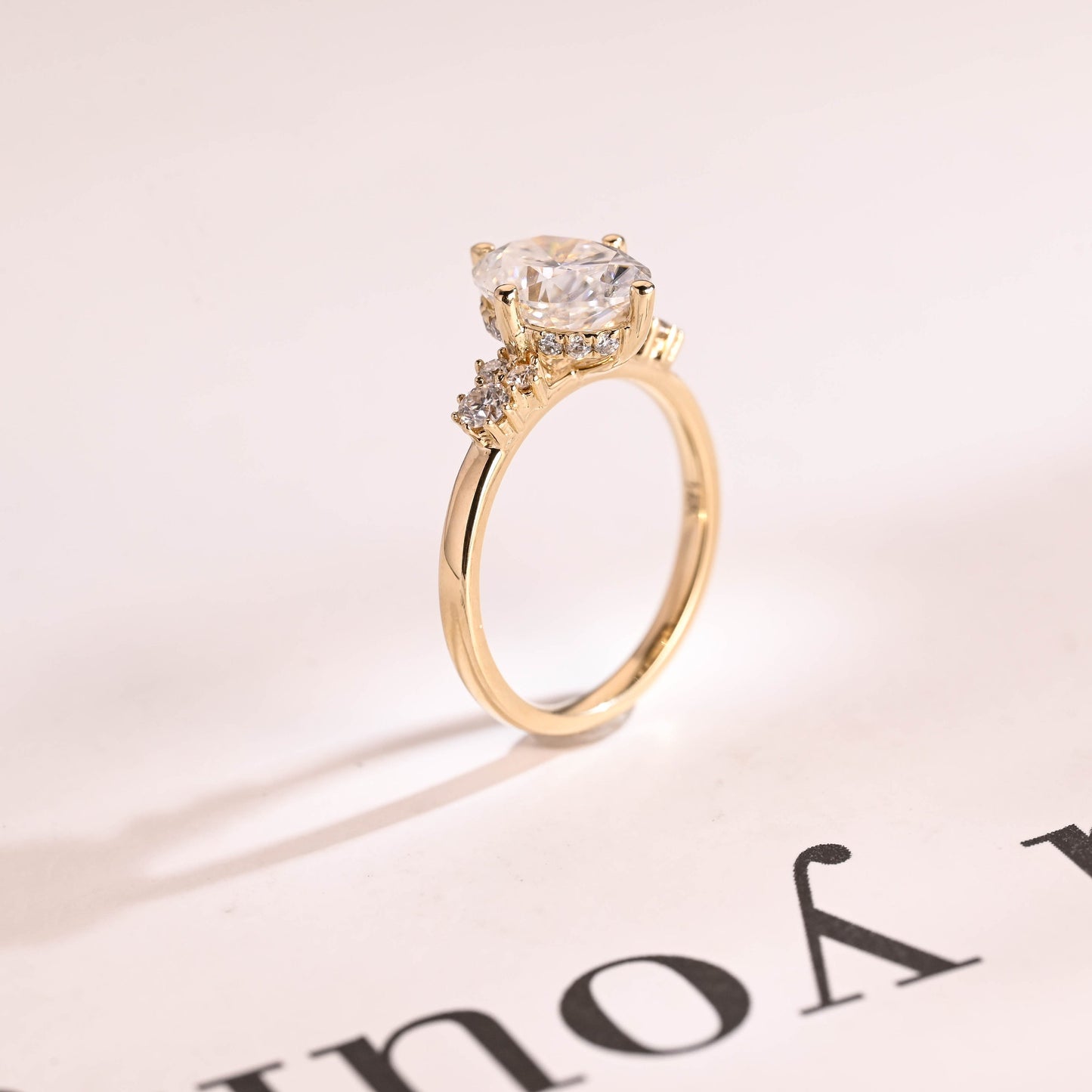 2.0 CT Oval Cut Cluster Moissanite Engagement Ring