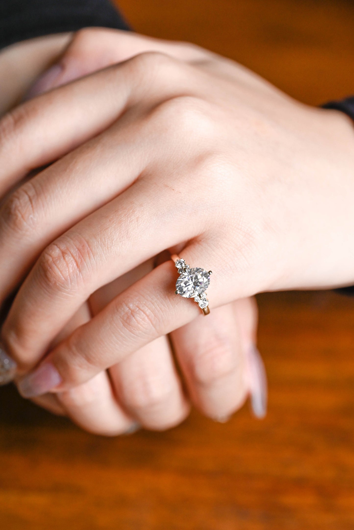 2.0 CT Oval Cut Cluster Moissanite Engagement Ring