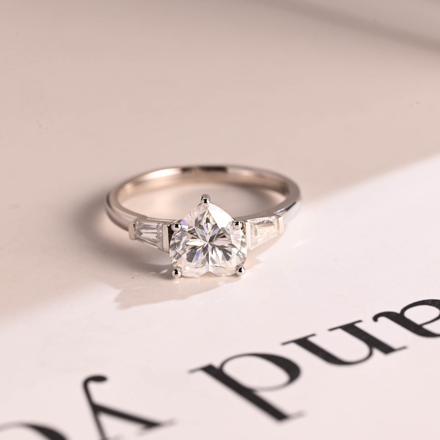 2.0 CT Heart Cut Three Stone Moissanite Engagement Ring