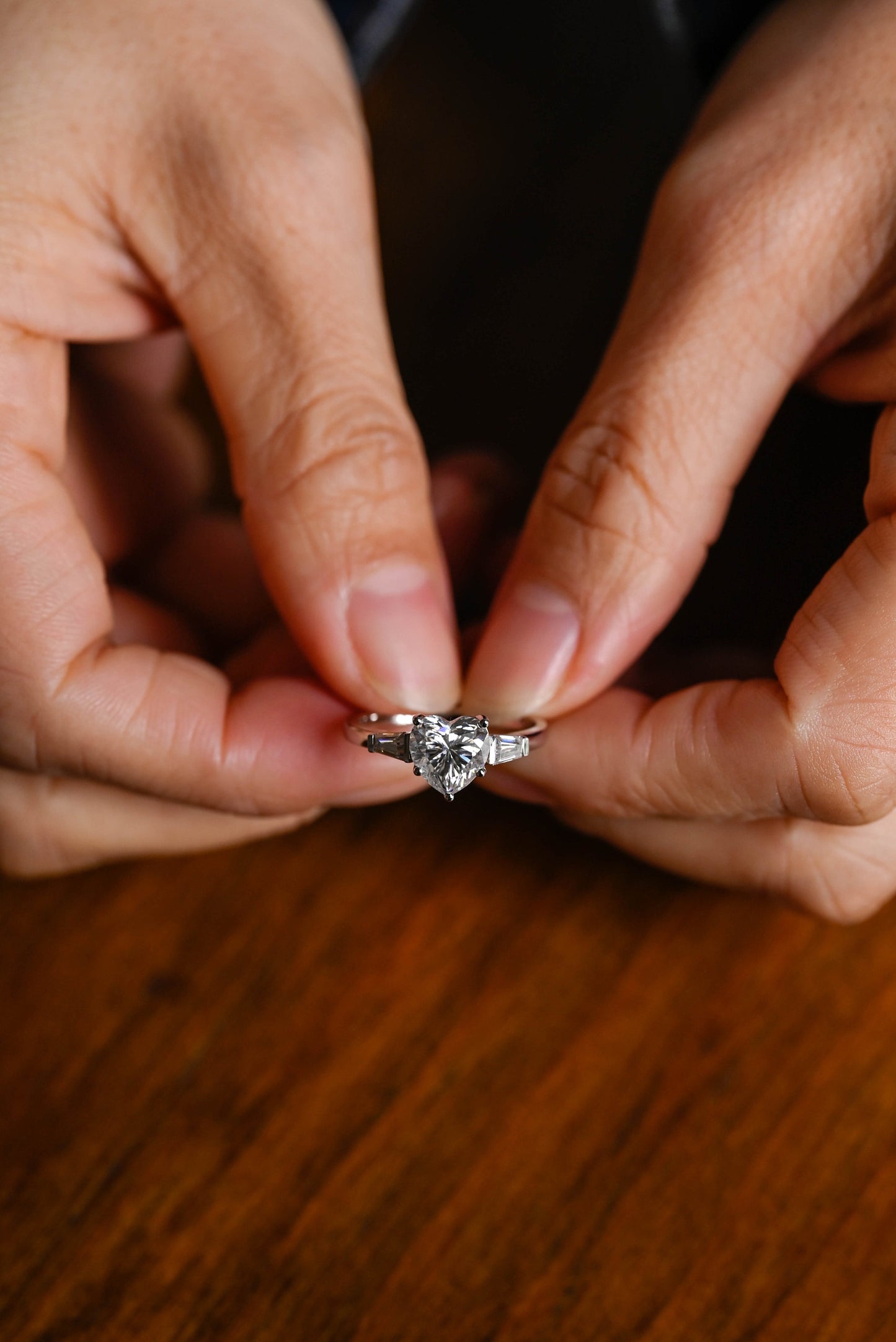 2.0 CT Heart Cut Three Stone Moissanite Engagement Ring