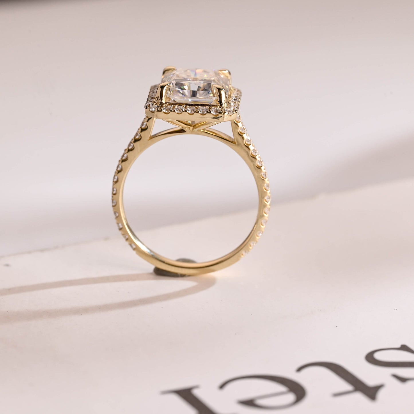 1.0 CT Radiant Cut Halo Moissanite Engagement Ring