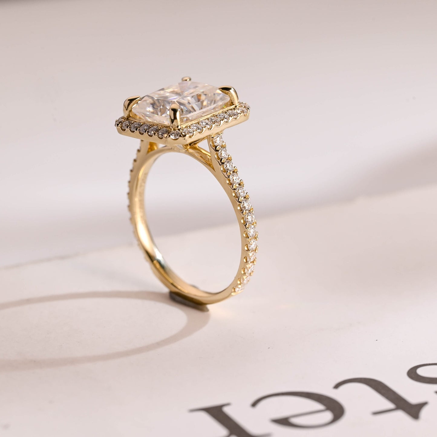 1.0 CT Radiant Cut Halo Moissanite Engagement Ring