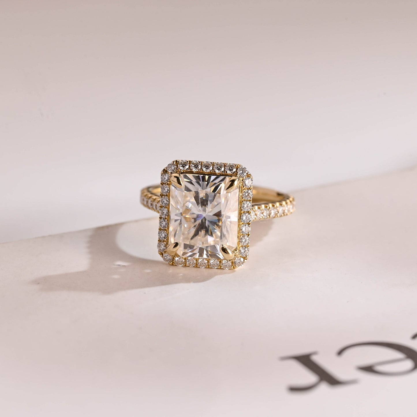 1.0 CT Radiant Cut Halo Moissanite Engagement Ring