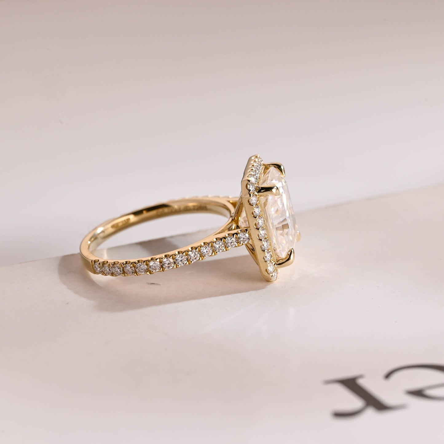1.0 CT Radiant Cut Halo Moissanite Engagement Ring